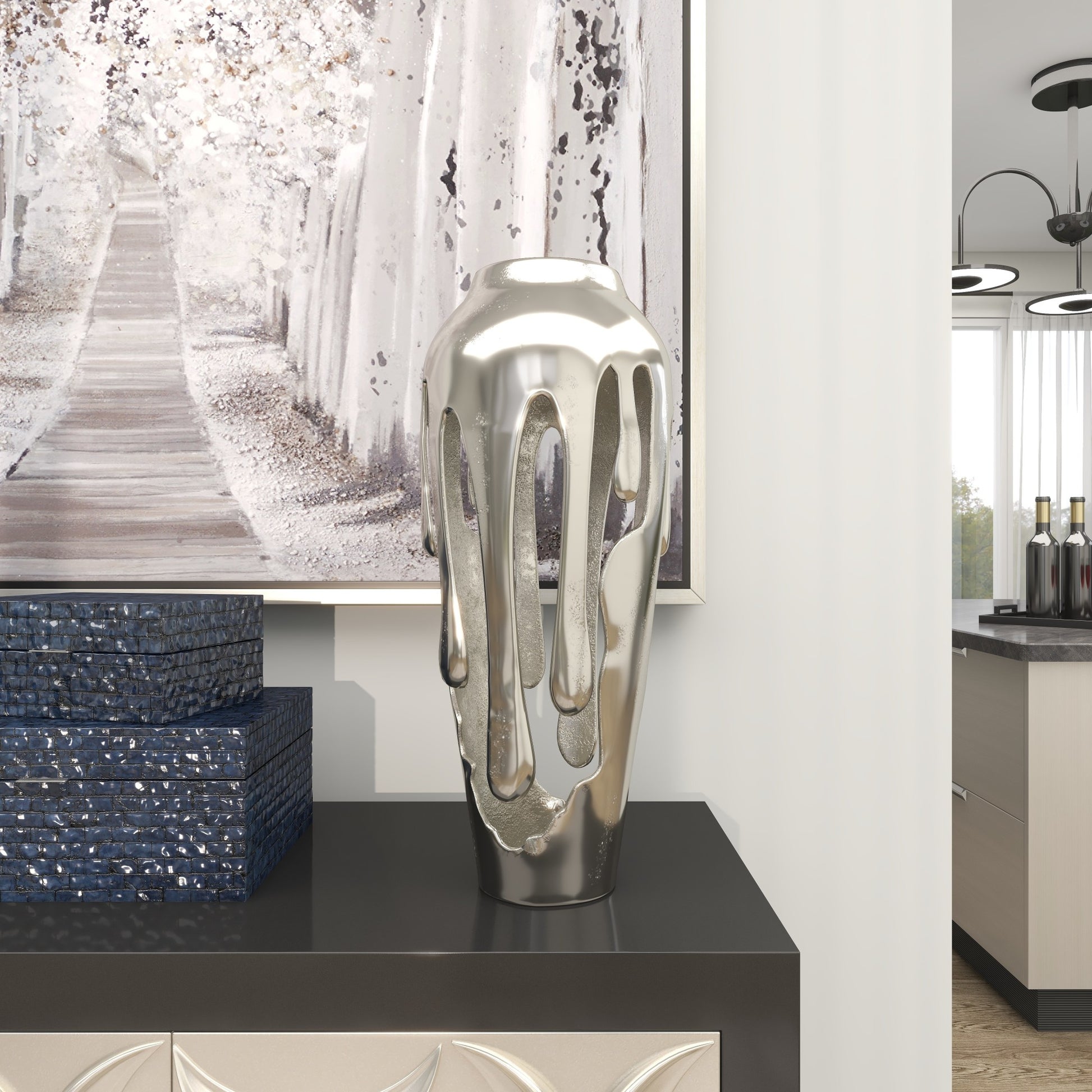 Abstract Aluminum Metal Drip Decorative Vase with Melting Designed Body