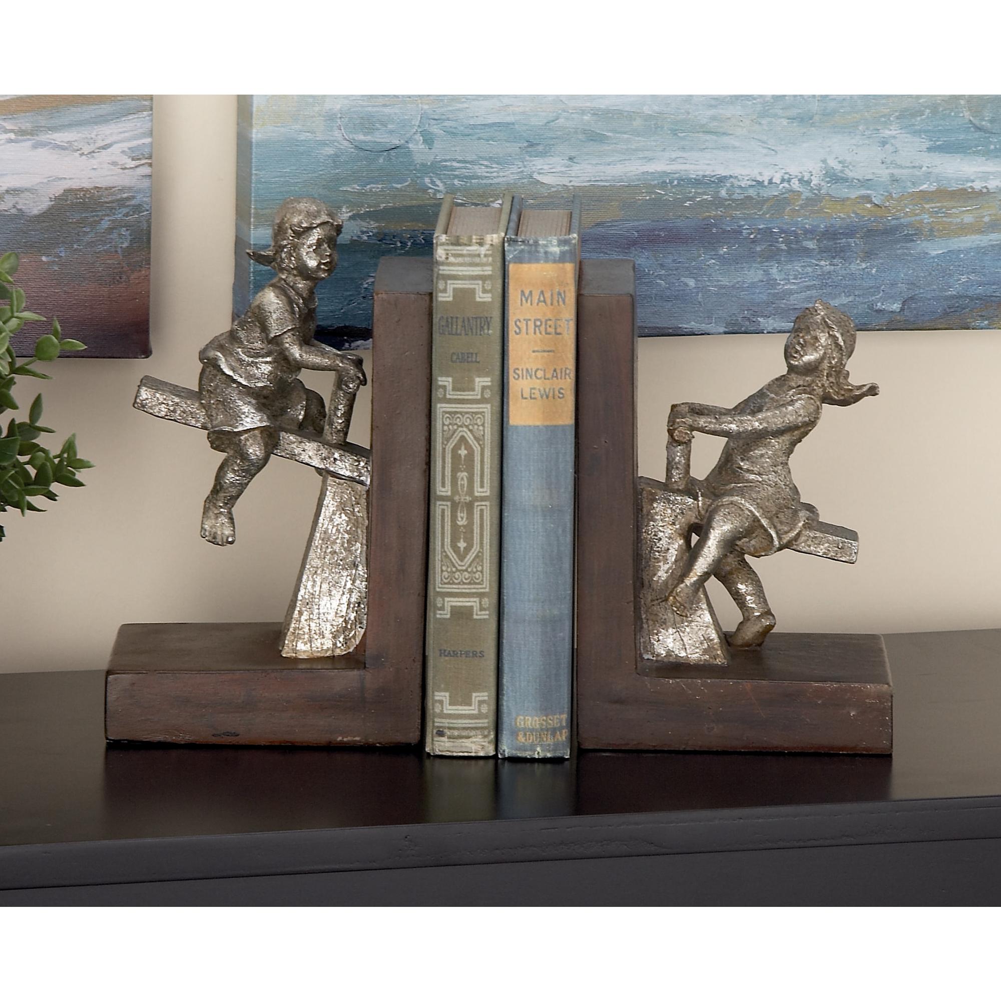 Set of 2 People Polystone Decorative Bookends with Swing Set Set of 2 5"W, 8"H