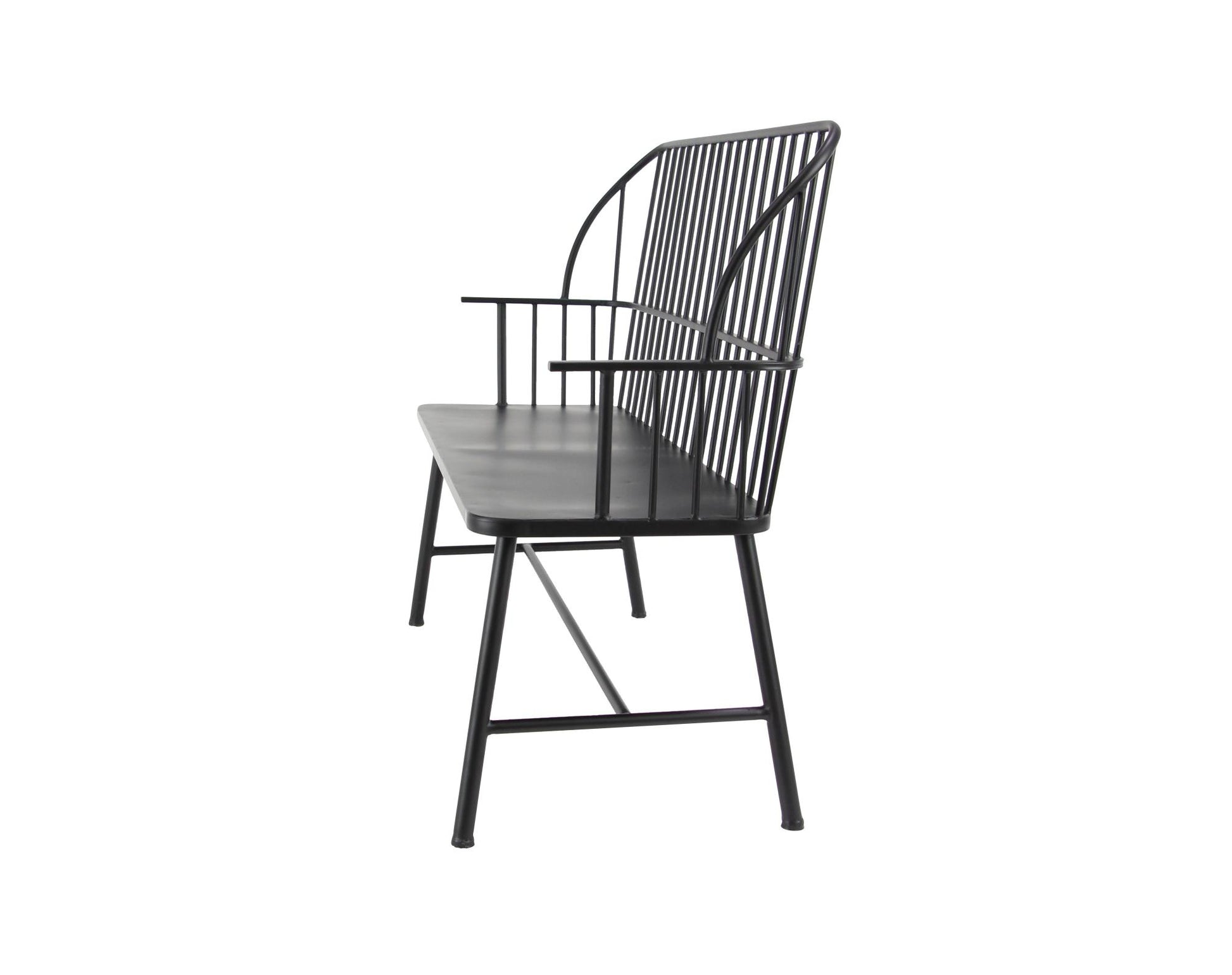 Black Metal Grill Style High Back Frame Patio Outdoor Bench with Trestle Legs and Armrests