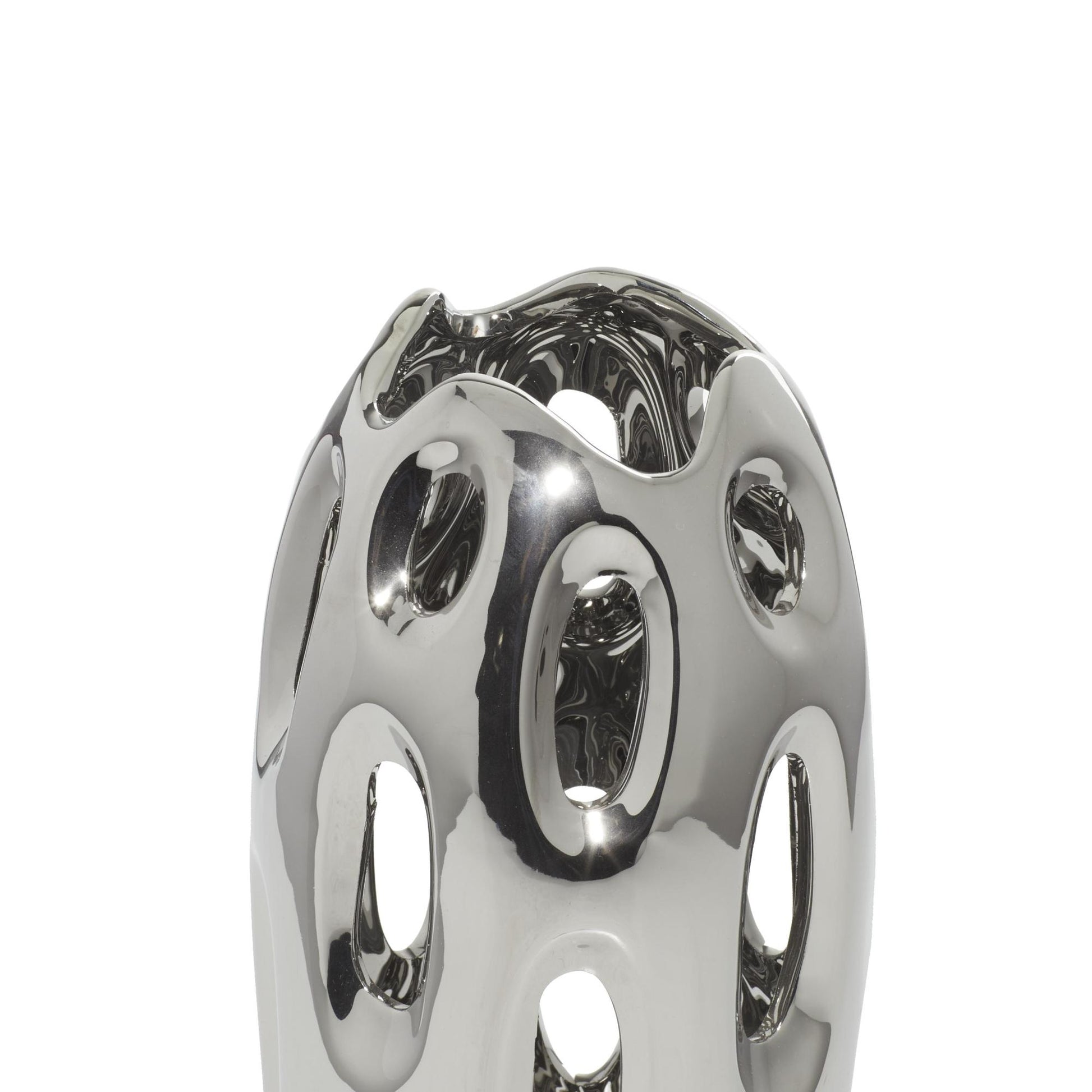 Silver Ceramic Decorative Vase with Cut Out Designs