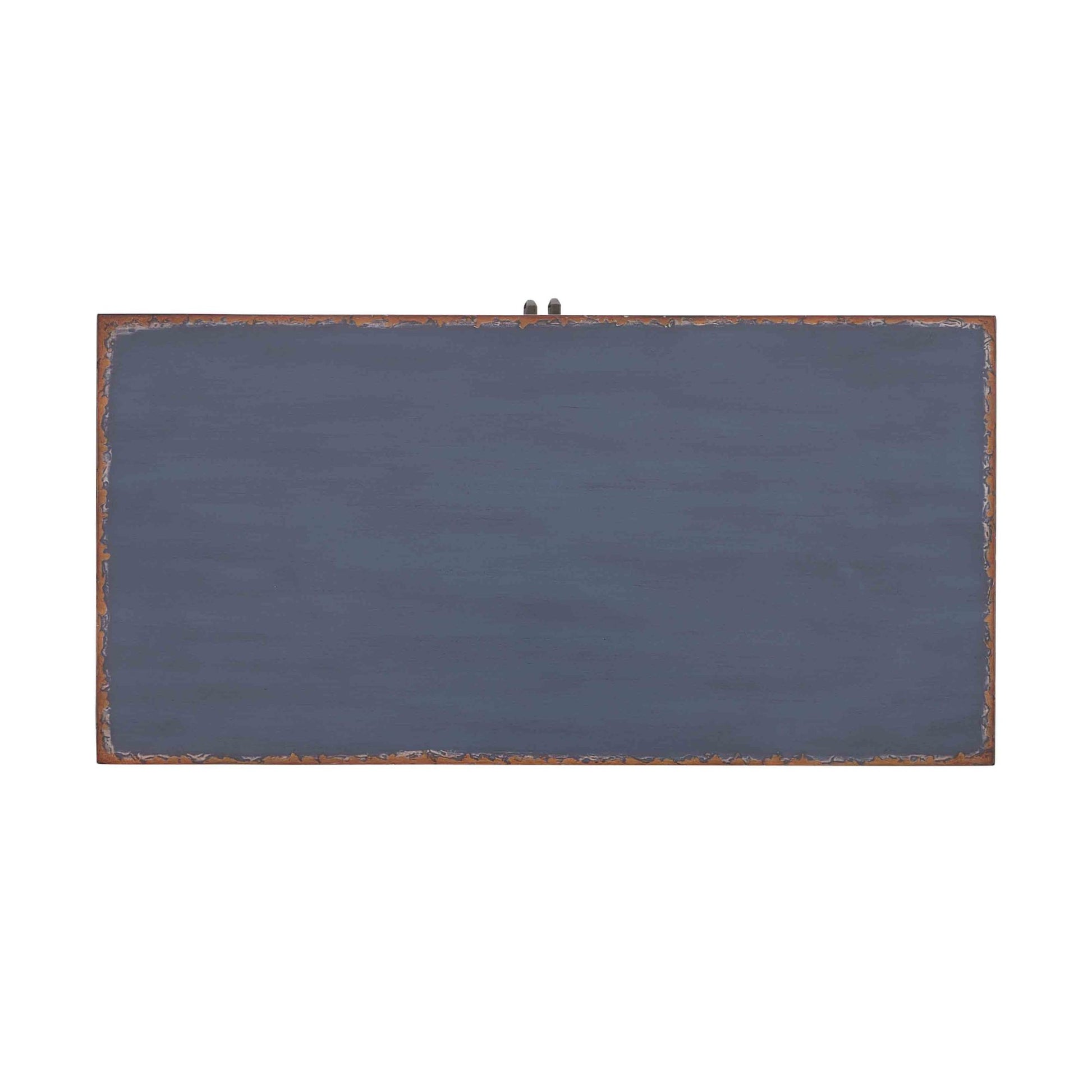 Geometric Blue Wooden Ribbed Square Patterned 2 Door Room Cabinet with Brown Distressing