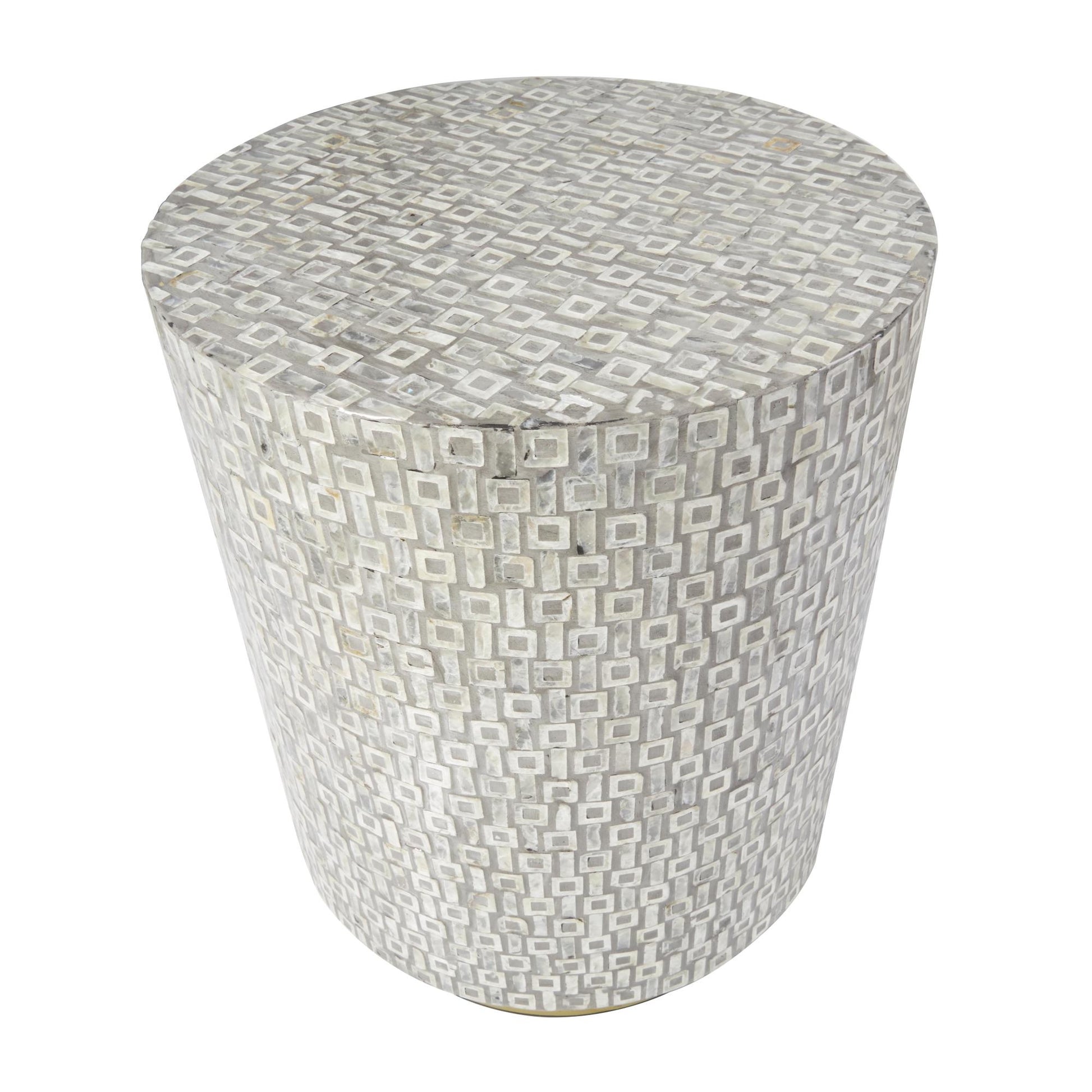 Geometric Mother of Pearl Shell Side End Accent Table with Gold Base