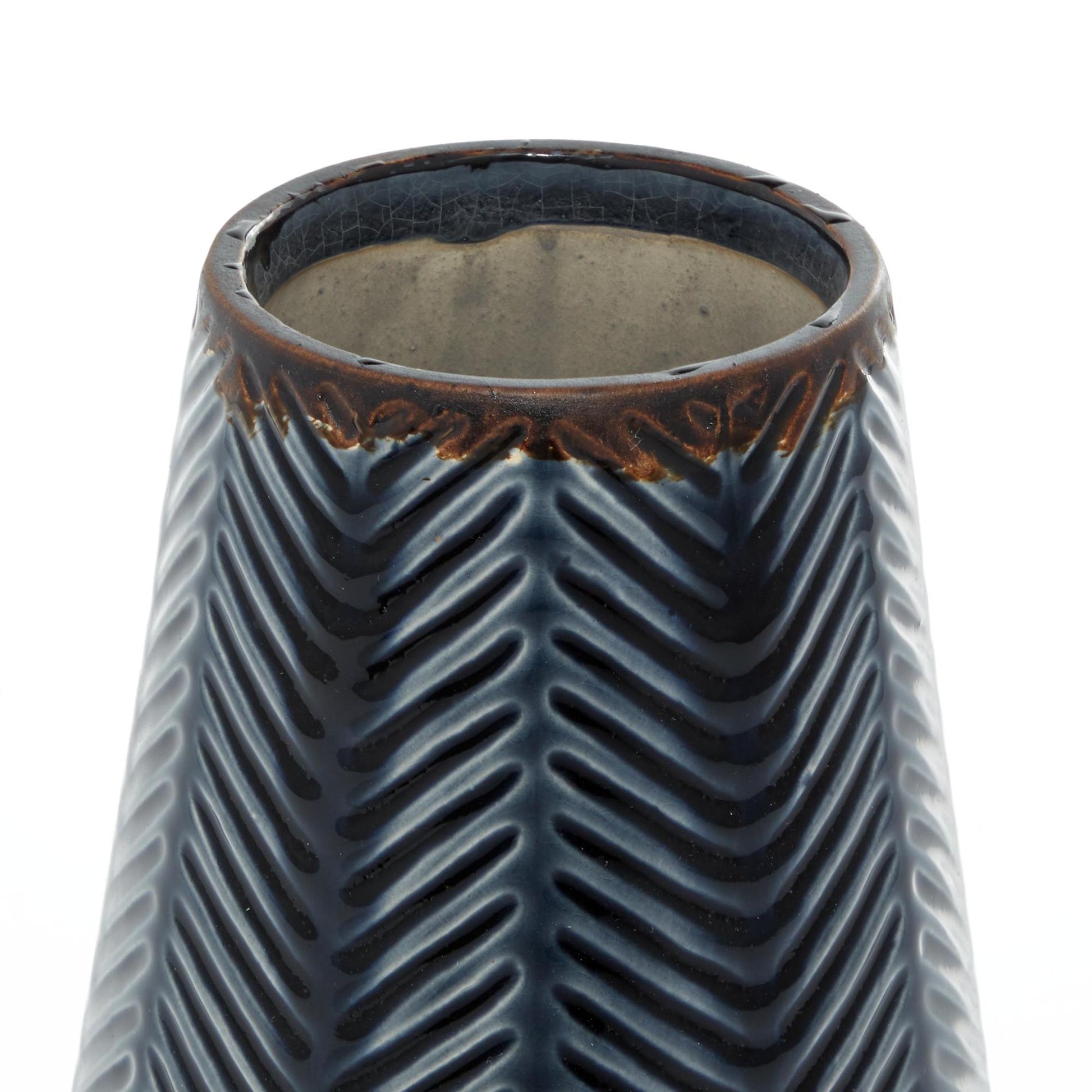 Set of 2 Dark Blue Ceramic Handmade Chevron Decorative Vase