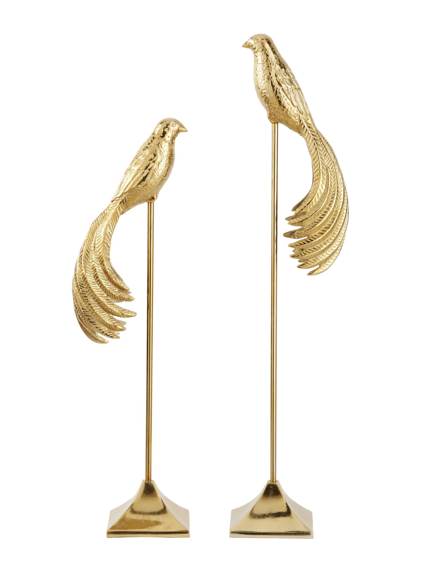 Set of 2 Bird Gold Aluminum Metal Decorative Sculpture