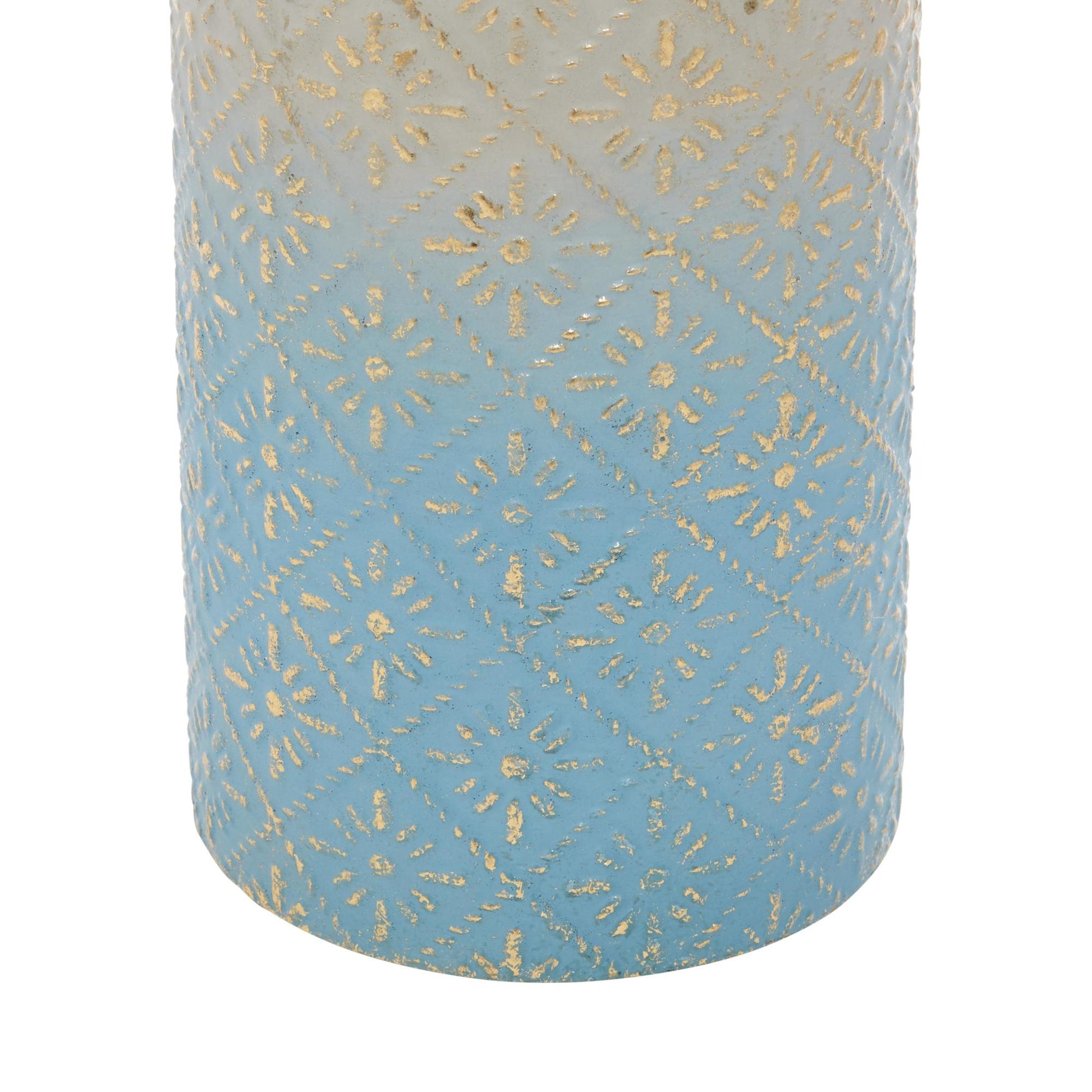 Set of 3 Floral Blue Metal Decorative Vase with Gold Top
