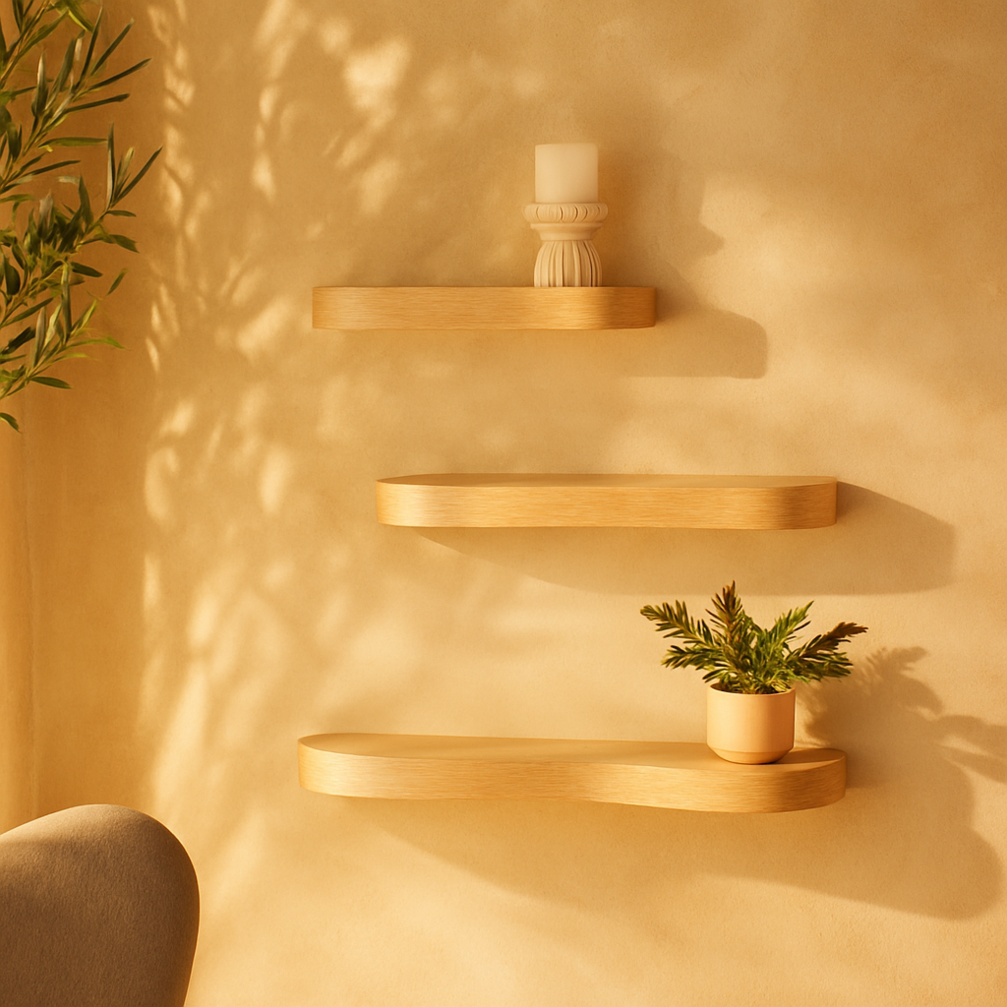 Set of 3 Wood Handmade Room Wall Shelf with Various Sizes Set of 3 24", 20", 16"W