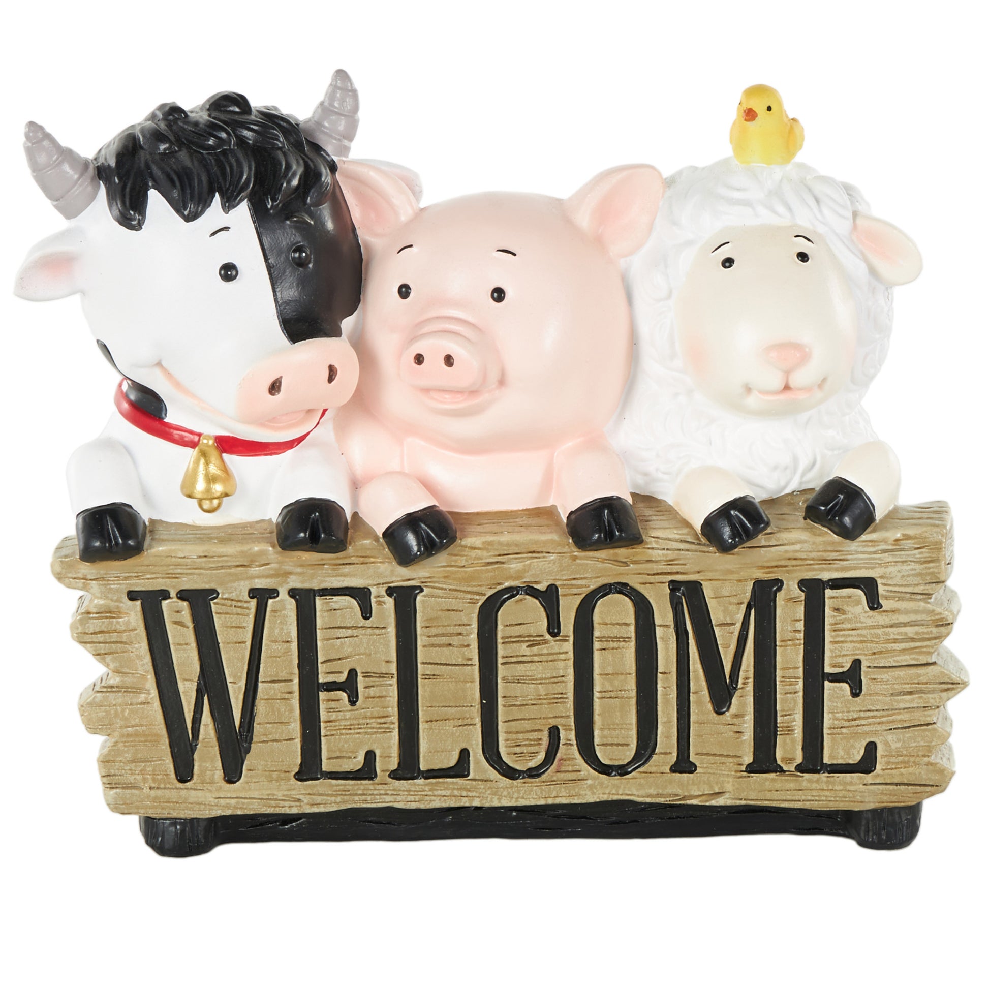 Farm Animals Multi Colored Polystone Decorative Sculpture with Brown Welcome Sign