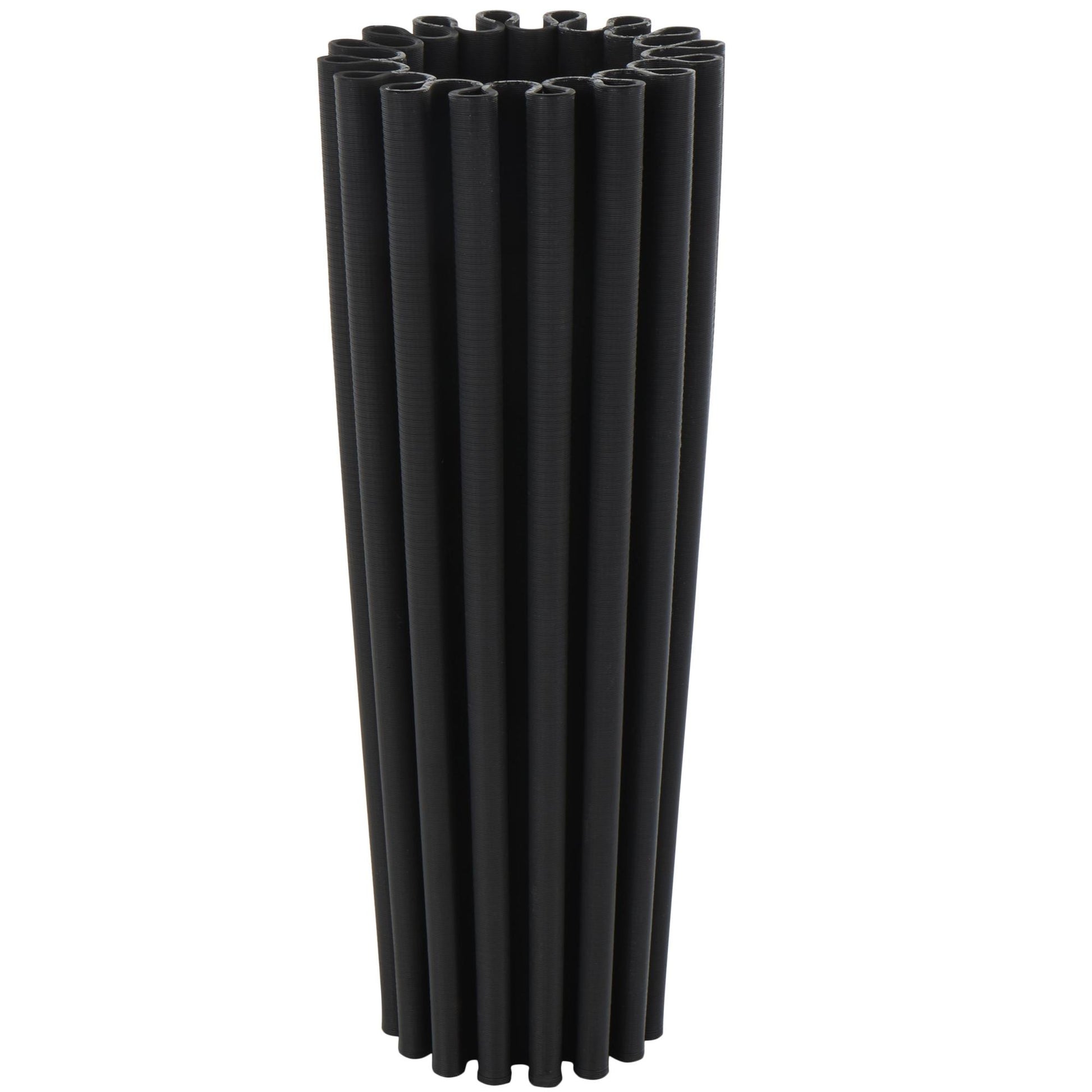 Abstract Black Ceramic Dimensional Ribbed Decorative Vase with Cylindrical Ridges