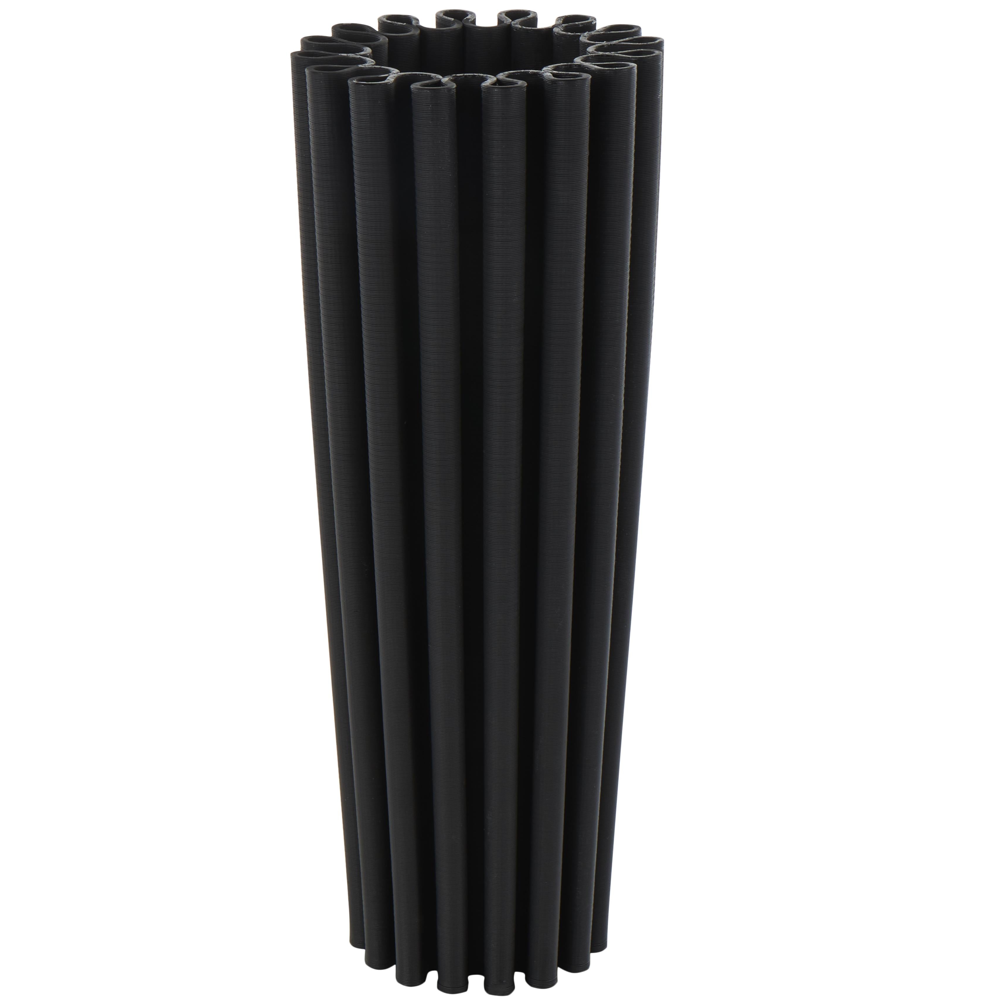 Abstract Black Ceramic Dimensional Ribbed Decorative Vase with Cylindrical Ridges