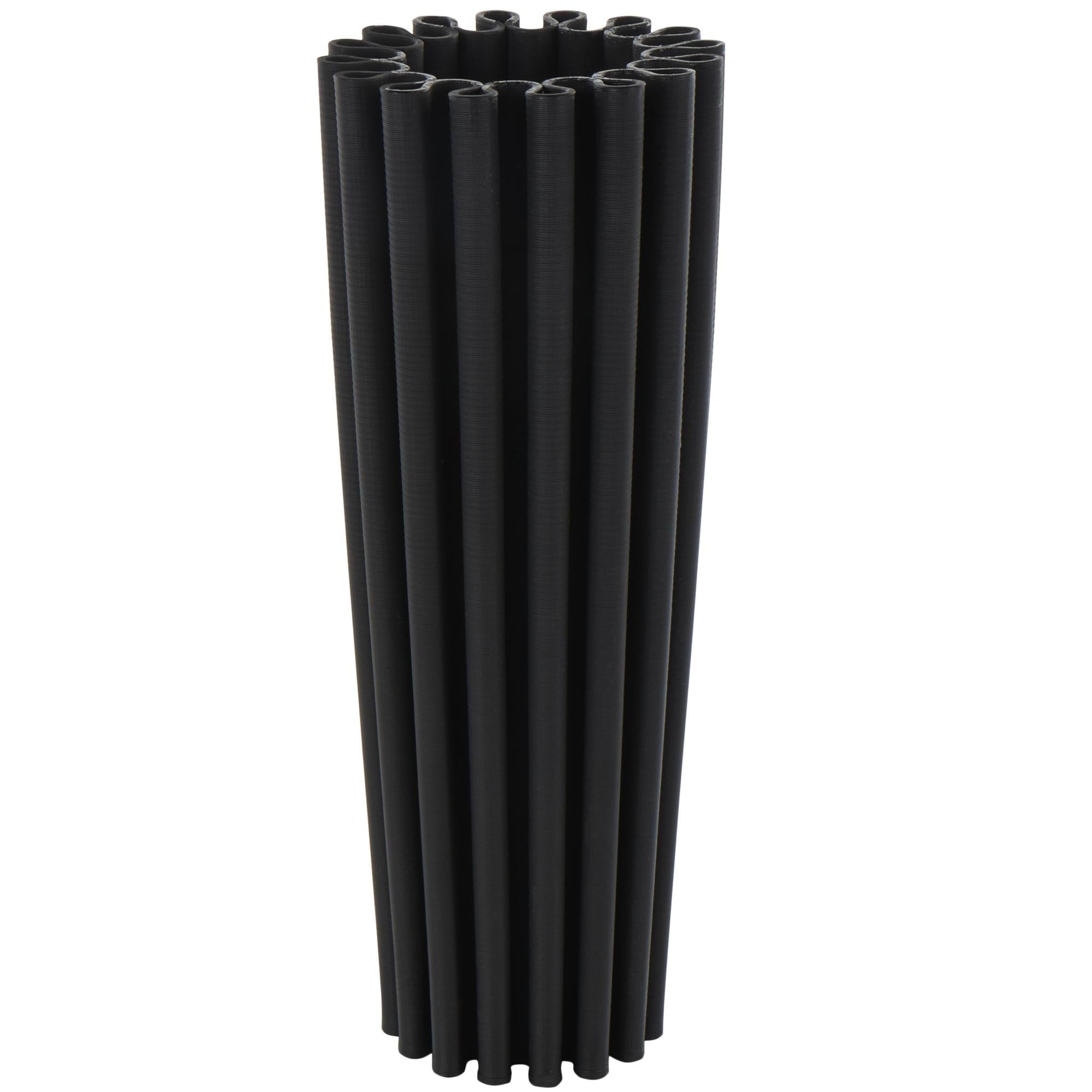 Abstract Black Ceramic Dimensional Ribbed Decorative Vase with Cylindrical Ridges