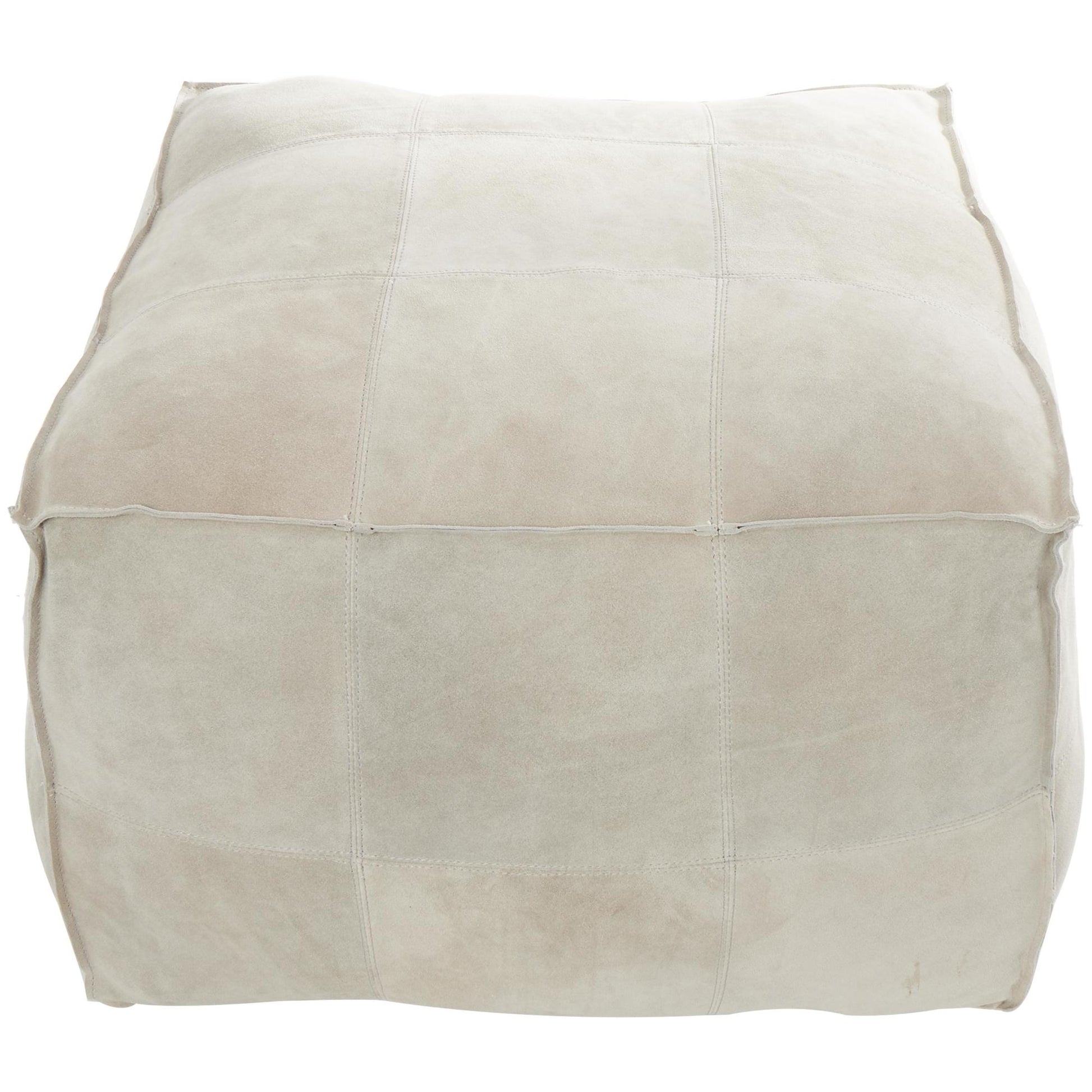 Leather Low Profile Square Stuffed Pouf with Patchwork Design