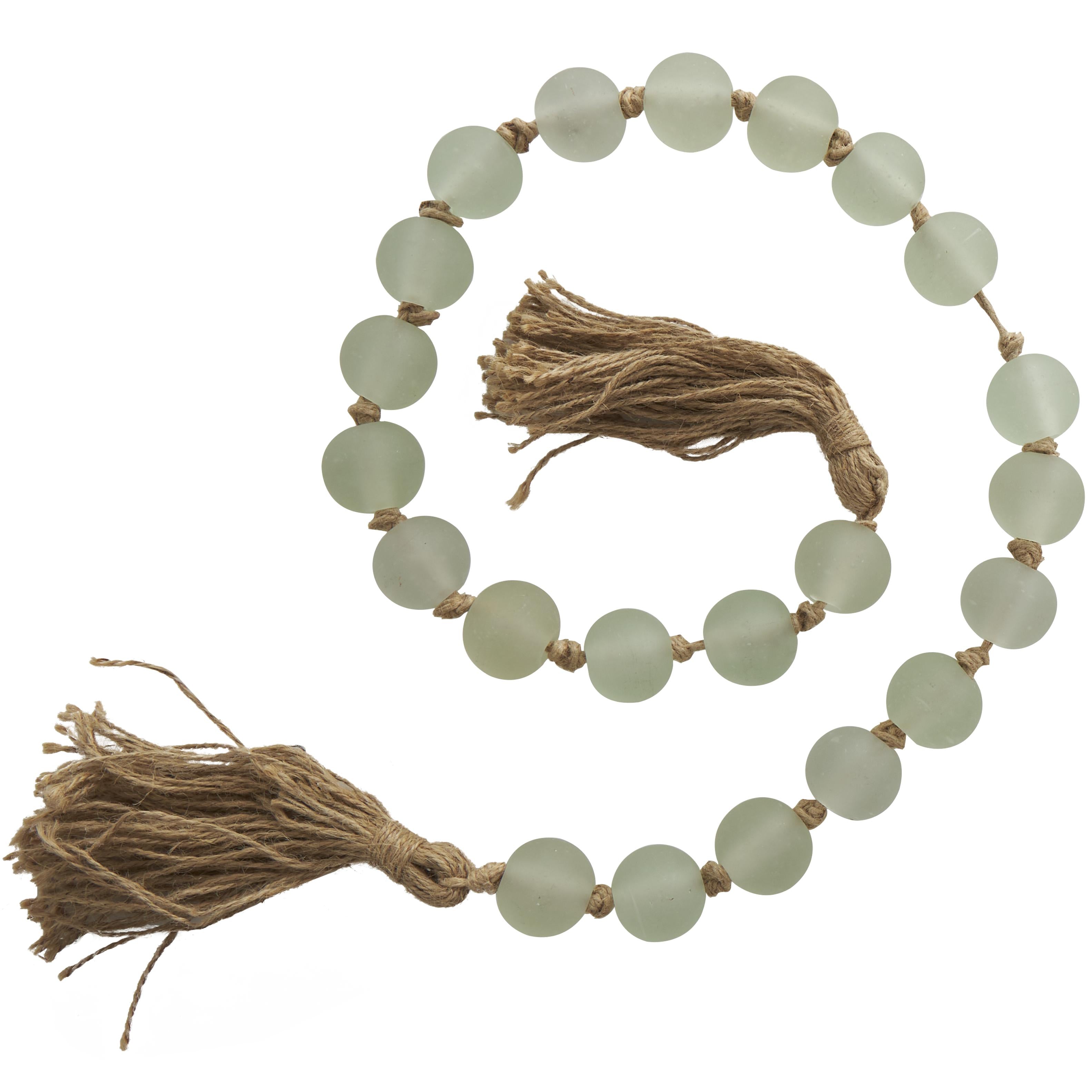 Glass Handmade Round Beaded Garland with Tassel with Knotted Brown Jute
