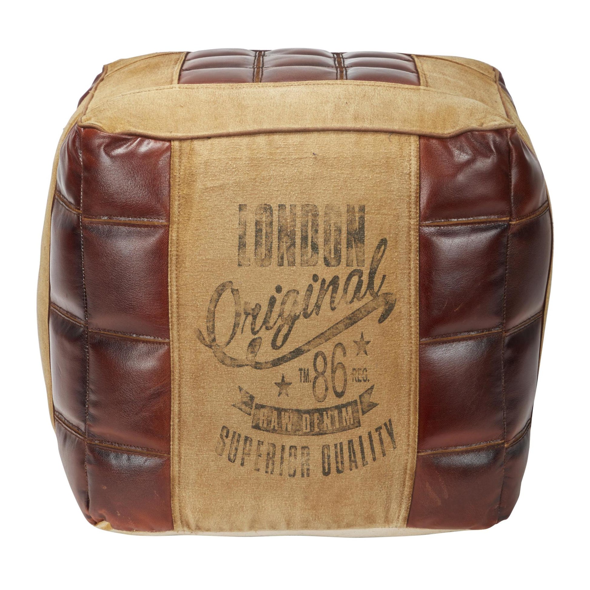 Star Canvas Stuffed Pouf with Leather Accents