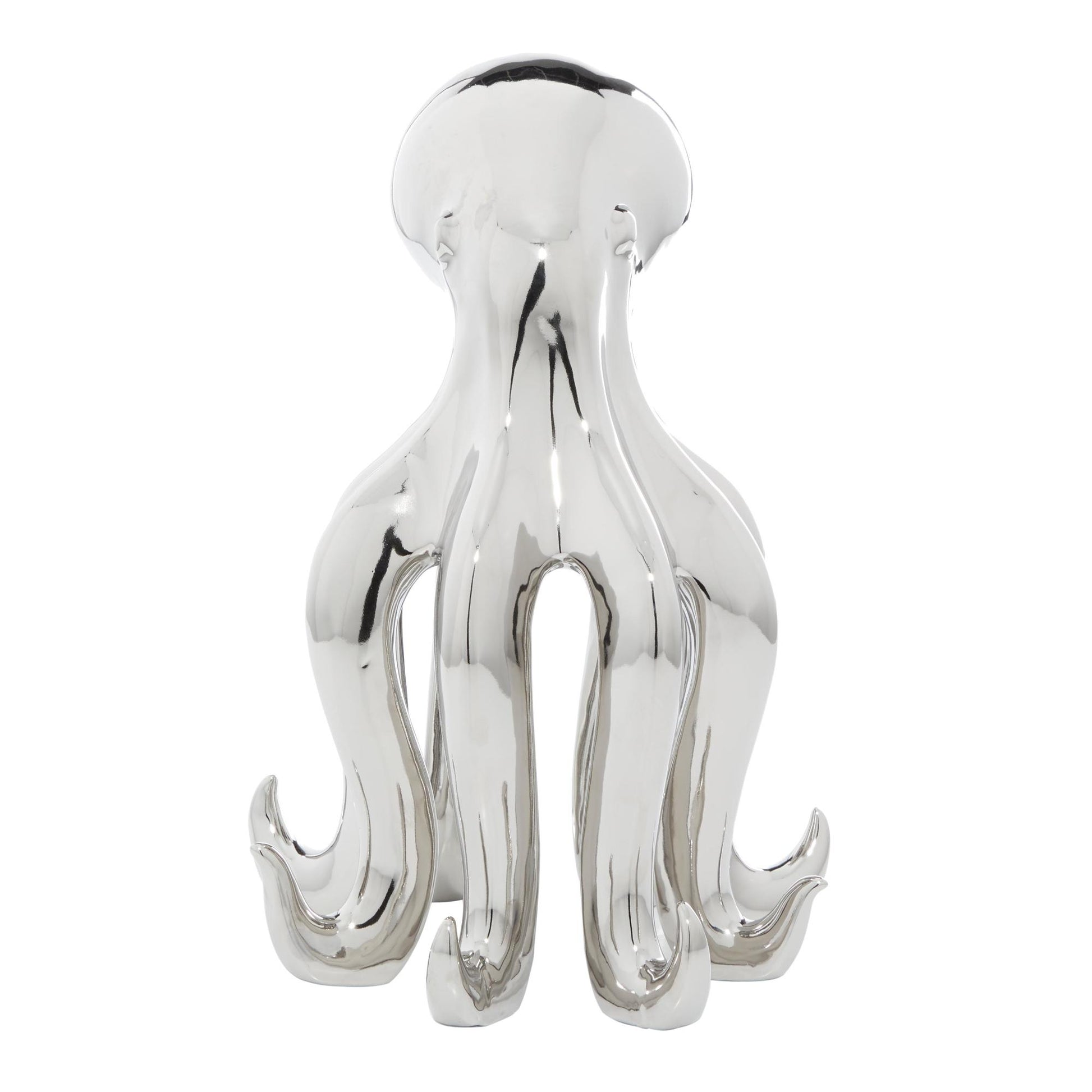 Octopus Silver Porcelain Ceramic Tall Decorative Sculpture with Long Tentacles