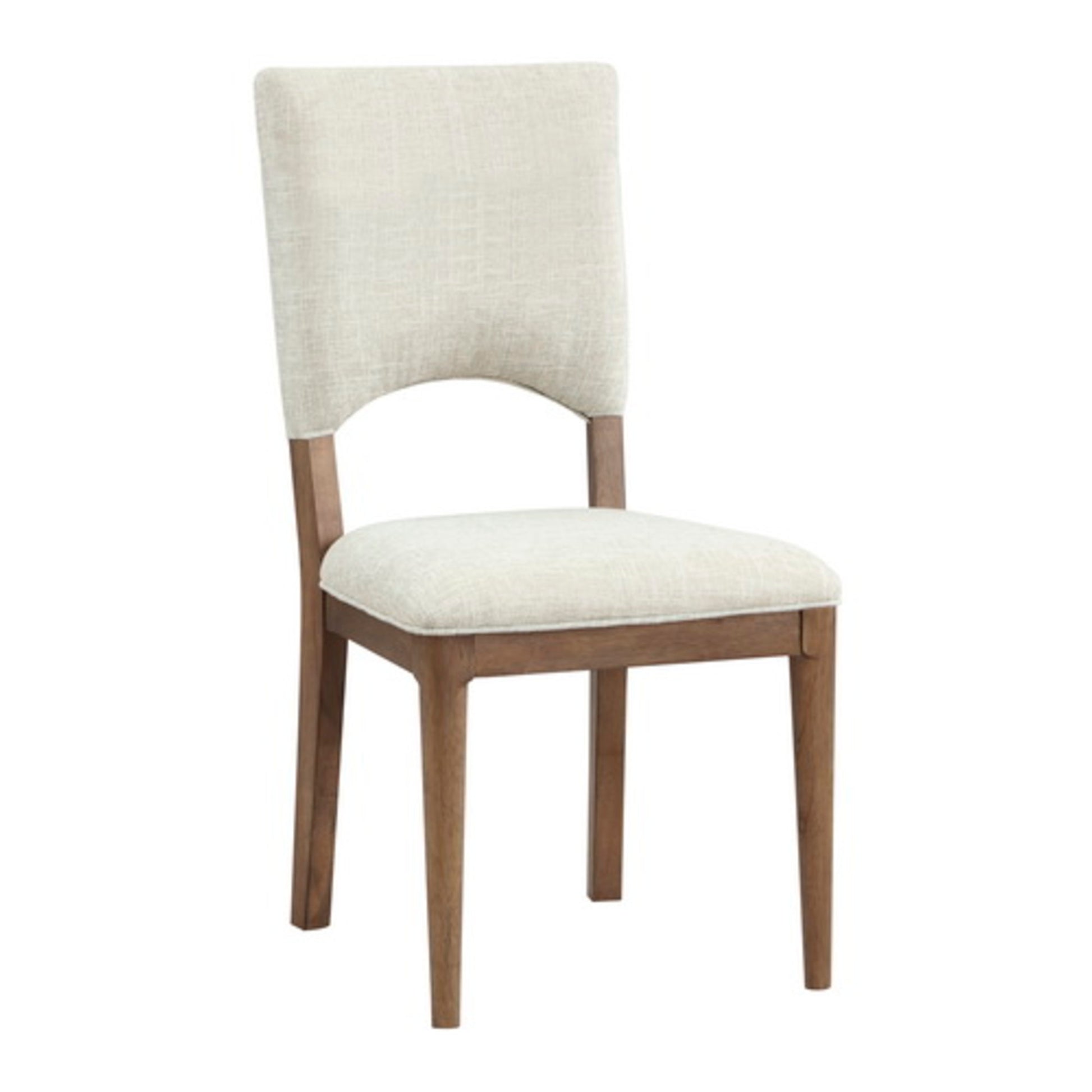 Set of 2 Cream Fabric Cutout Back Kitchen Dining Chair with Brown Wooden Legs