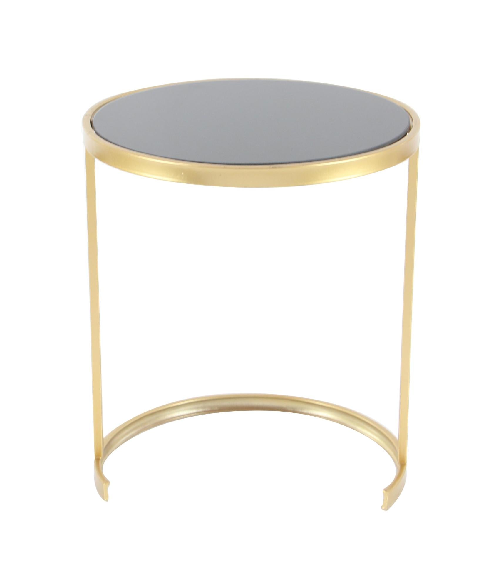 Set of 3 Metal Round Nesting Side End Accent Table with Black Glass Top