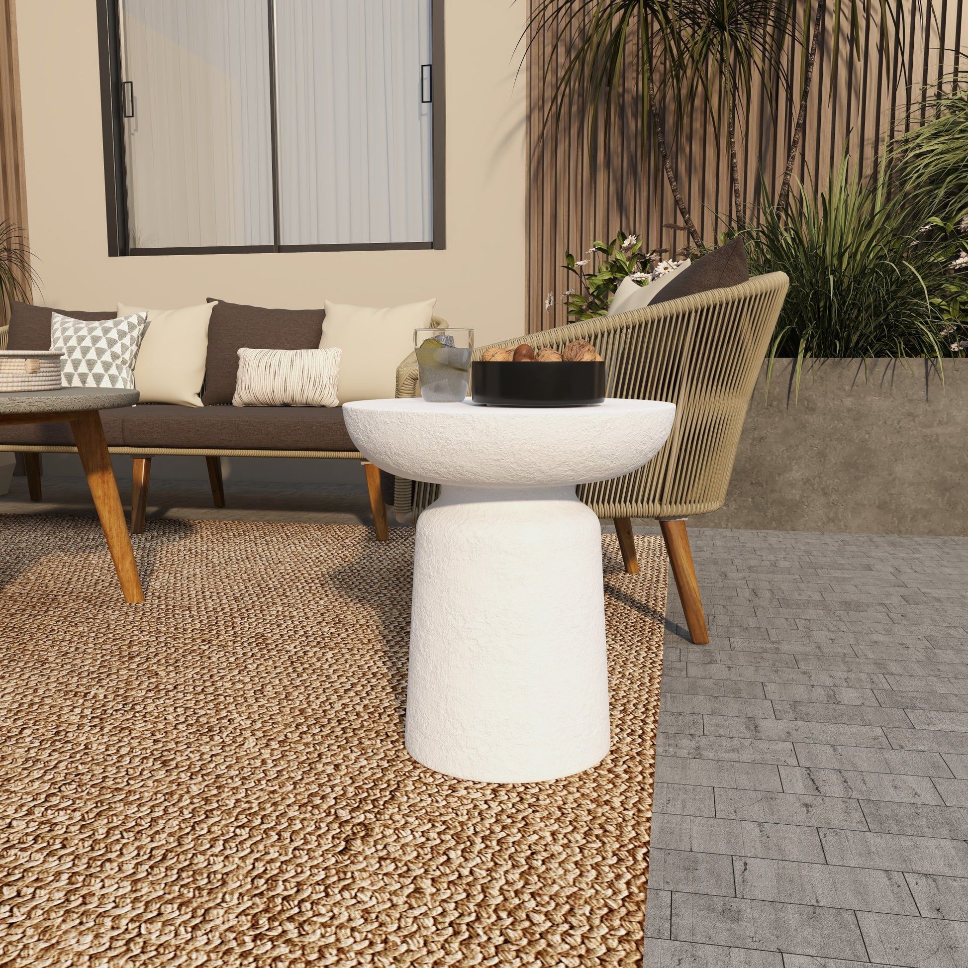 Magnesium Oxide End Table Outdoor Accent Table with Wide Top