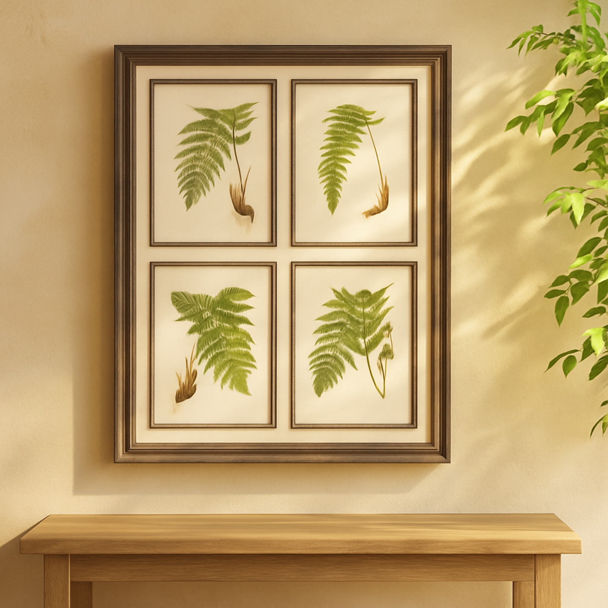 Leaf Brown Wood Living Room Framed Wall Art with Cream Backing