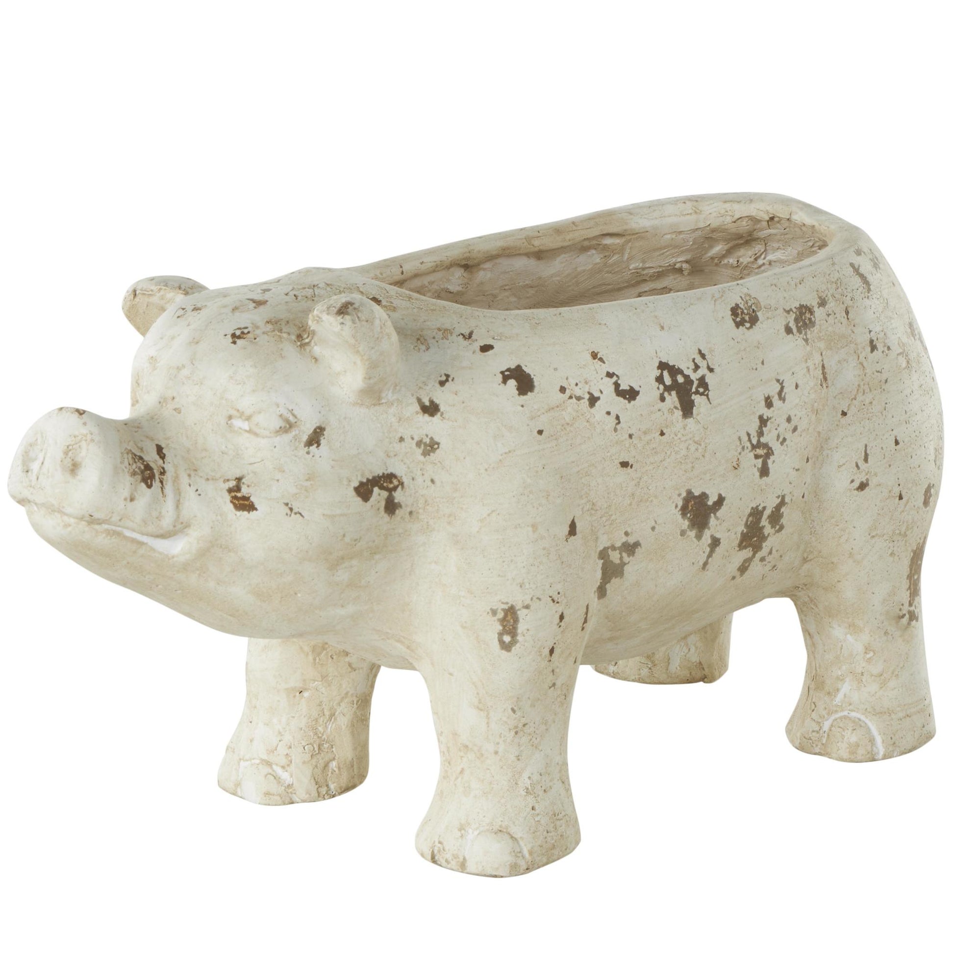 Pig Light Brown Magnesium Oxide Indoor Outdoor Planter with Distressed Details