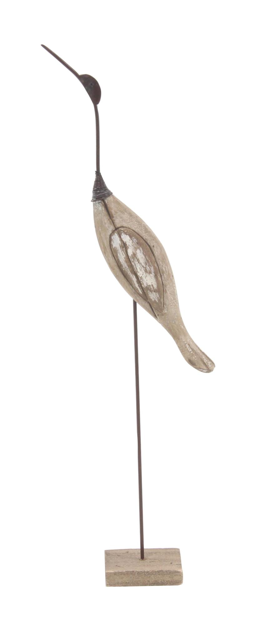 Set of 2 Bird Brown Wood Decorative Sculpture