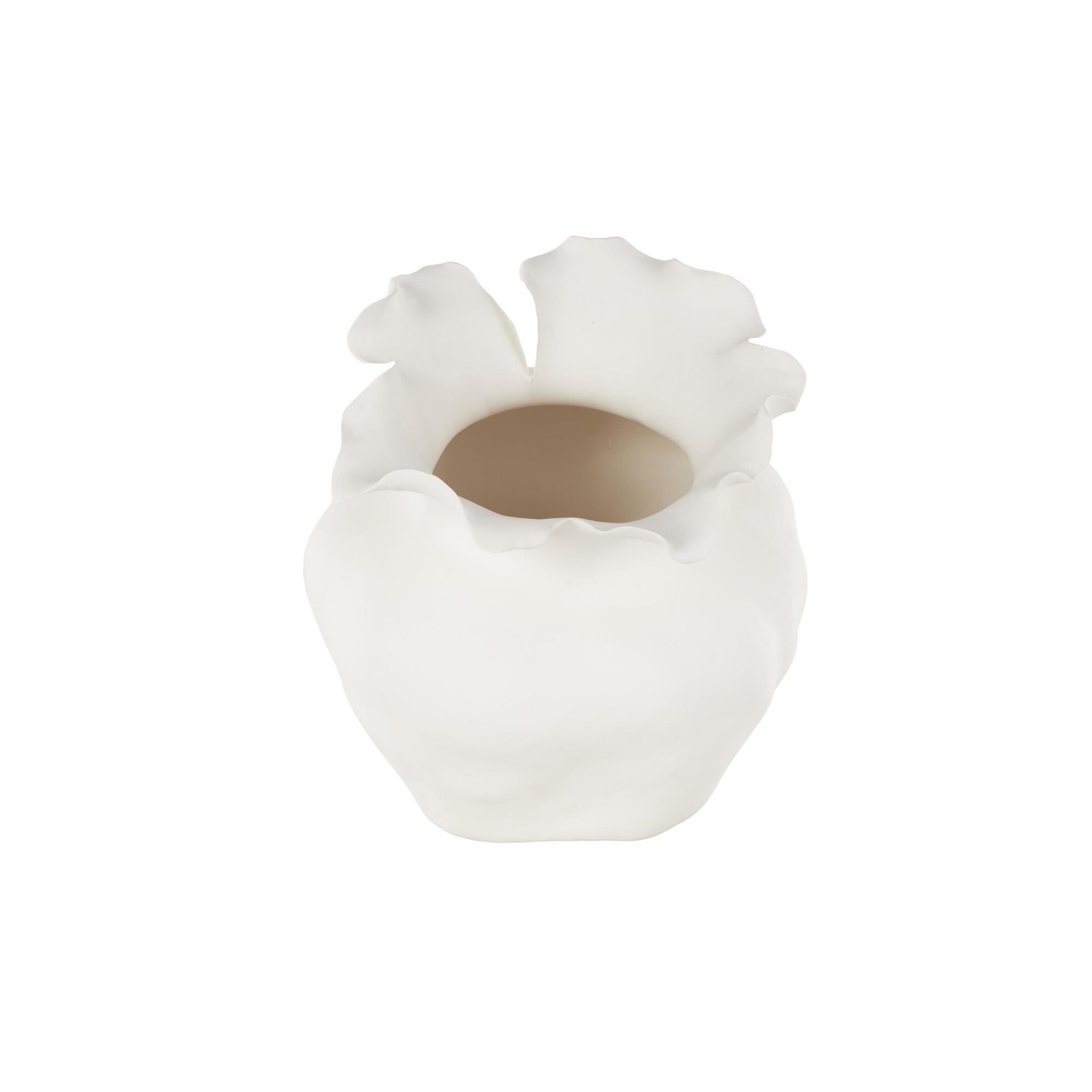 Abstract Ceramic Wide Rounded Floral Shaped Decorative Vase with Petal Rim