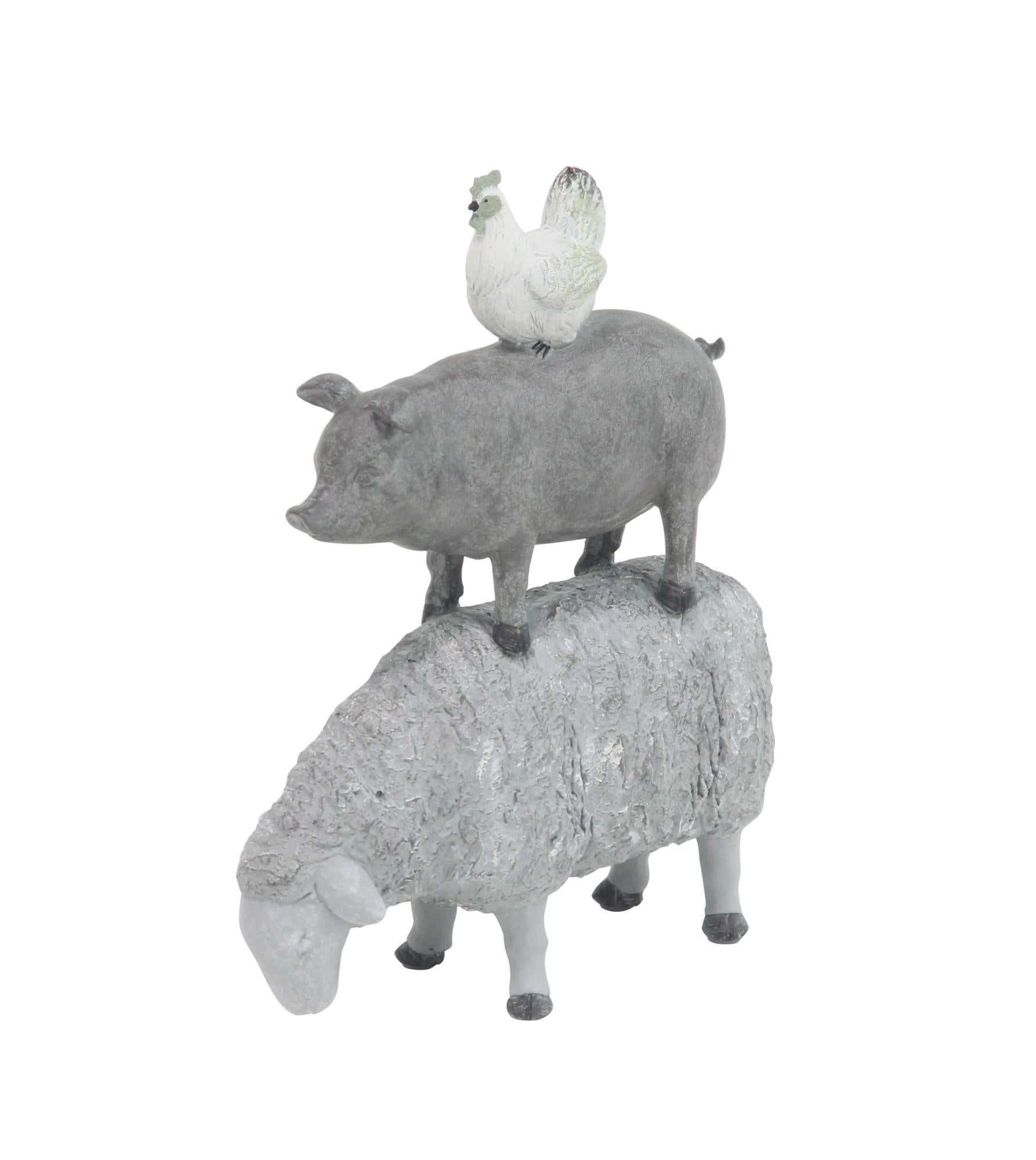 Farm Animals Gray Polyresin Stacked Decorative Sculpture