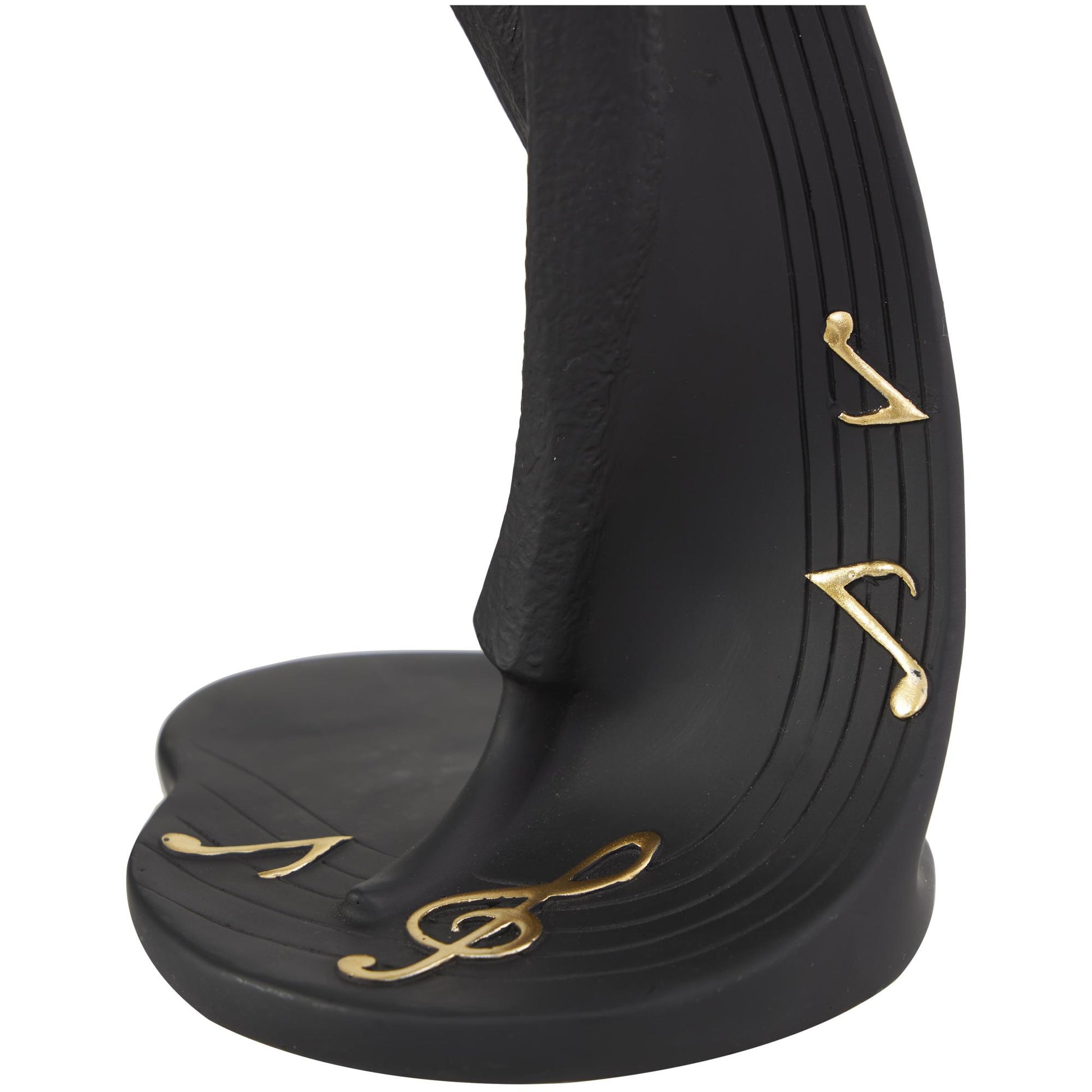 Set of 3 Musician Black Polystone Abstract Decorative Sculpture with Gold Instruments and Music Notes