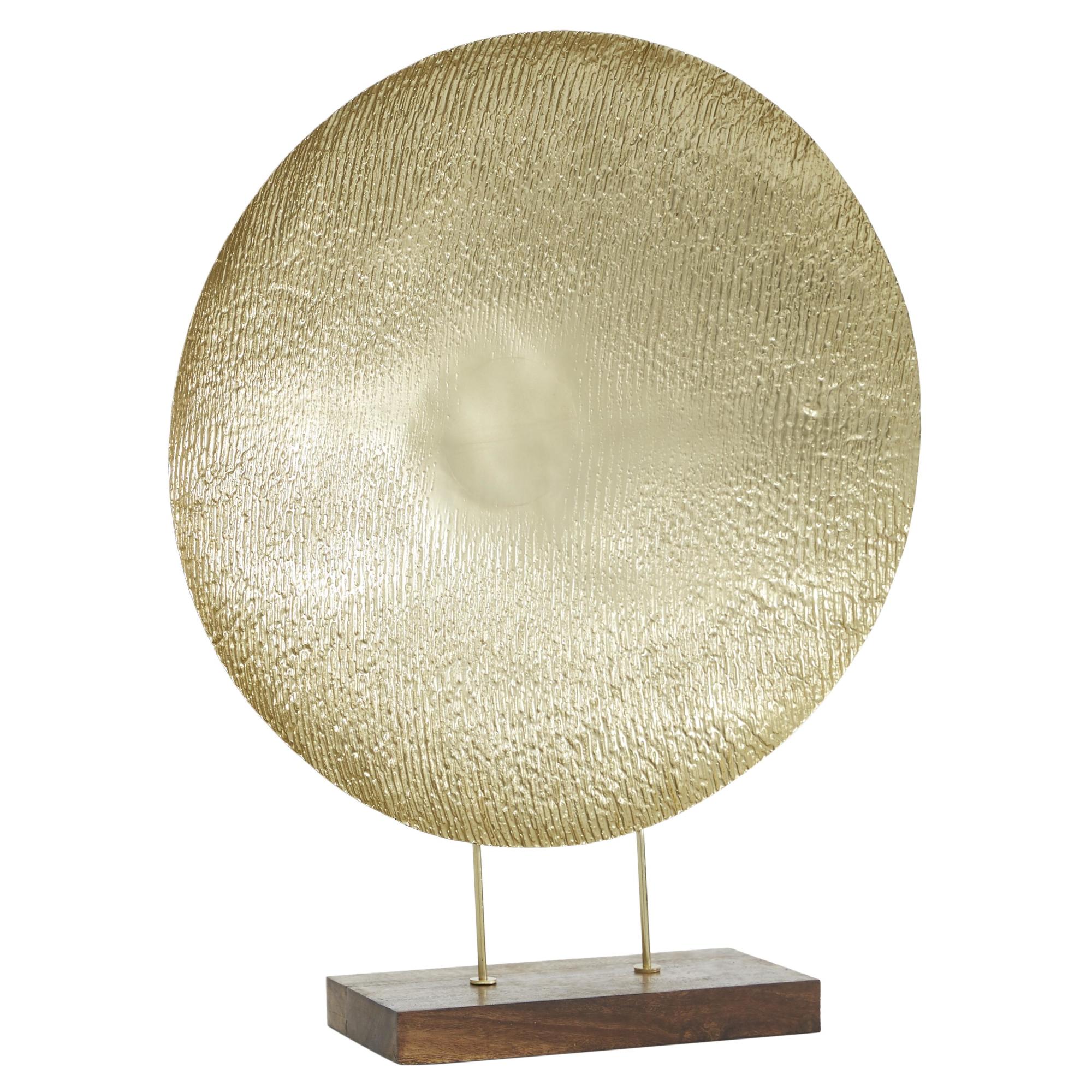 Geometric Gold Metal Plate Decorative Sculpture with Wood Stand