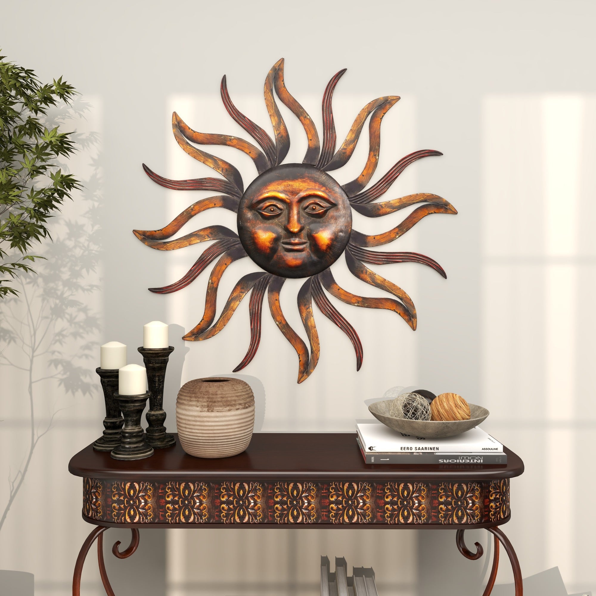 Sun Brass Metal Home Wall Decor with Distressed Copper Like Finish