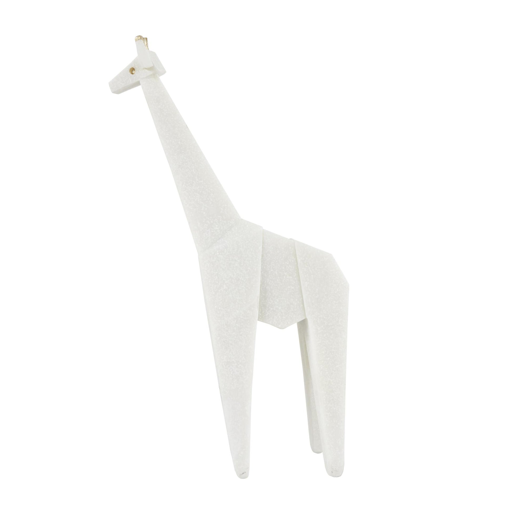 Set of 2 Elephant, Giraffe White Polystone Cubist Inspired Decorative Sculpture with Gold Accents