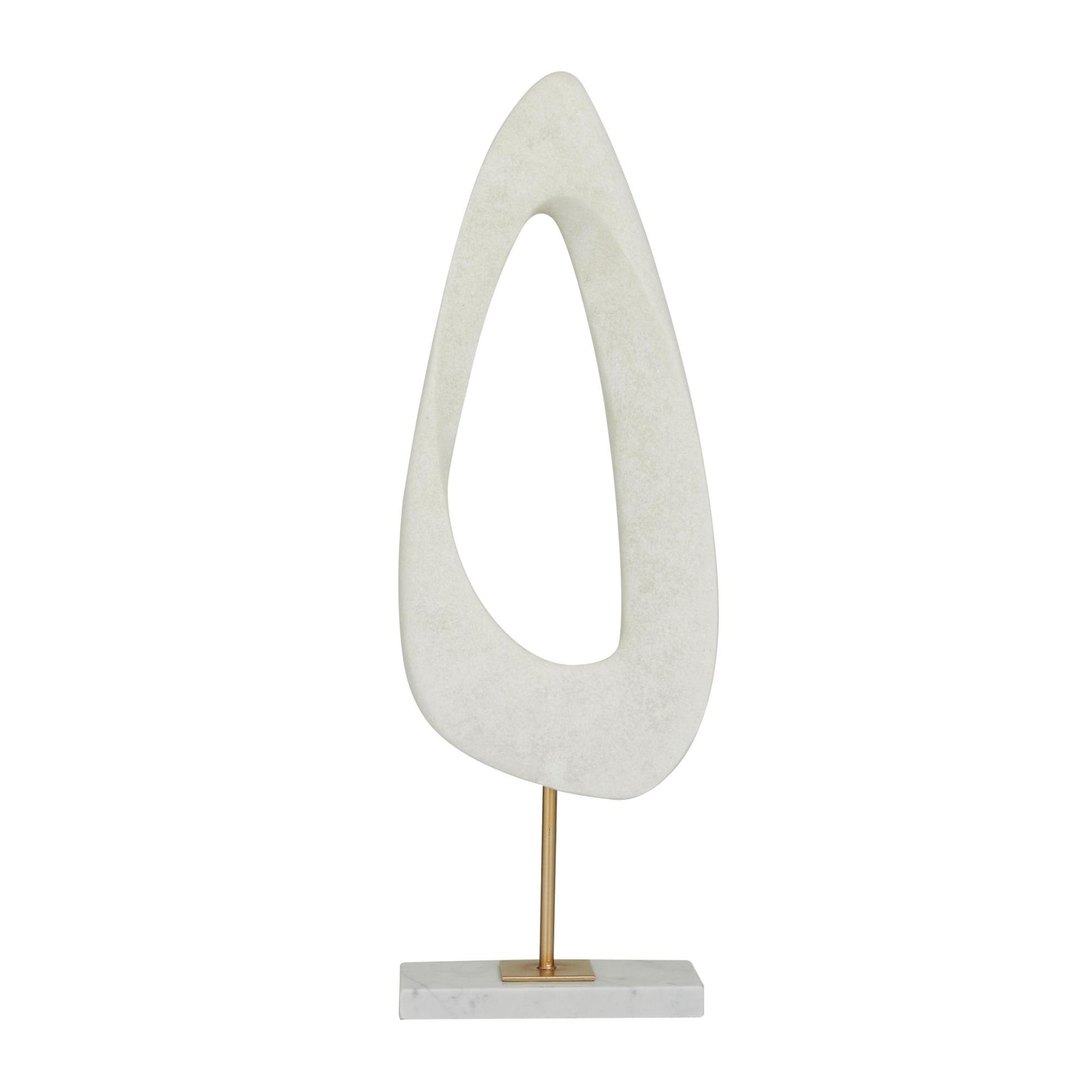 Abstract White Polystone Cut-Out Decorative Sculpture with Marble Stand