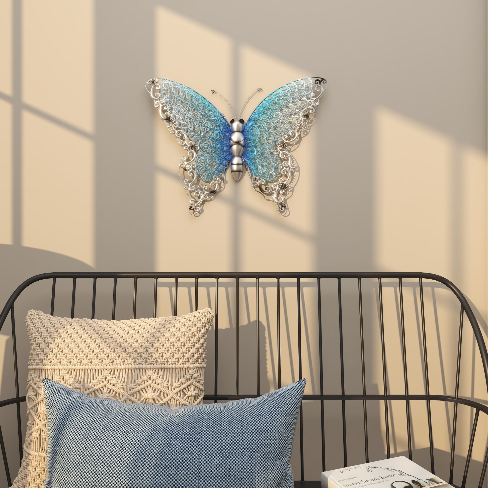 Butterfly Metal Cutout Home Wall Decor with Silver Scroll Details