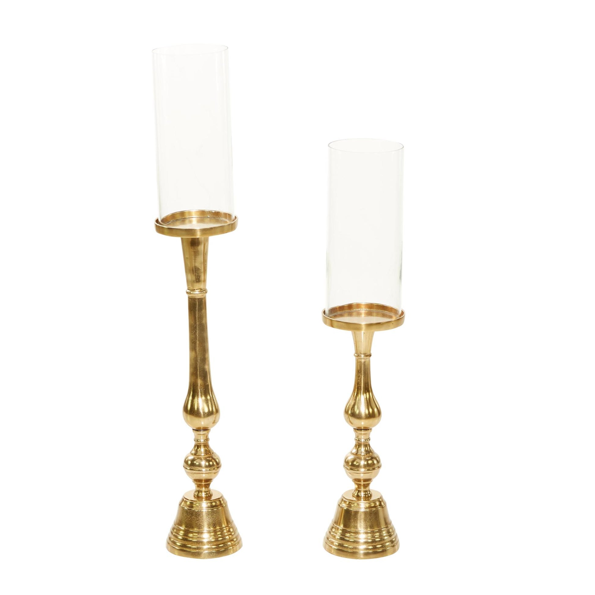 Set of 2 Gold Aluminum Metal Room Hurricane Lamp