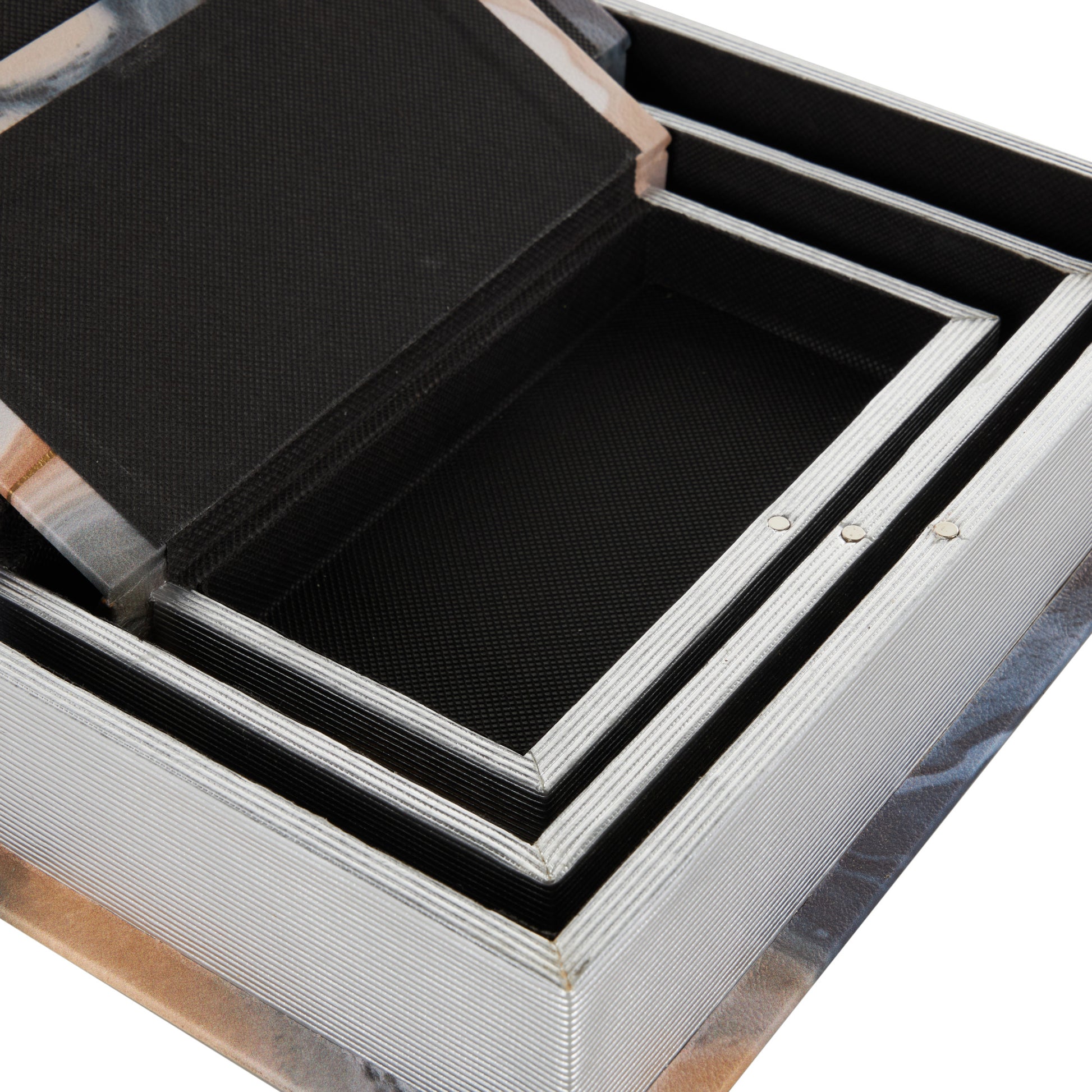 Set of 3 Geode Blue Faux Leather Faux Book Storage Decorative Box with Metallic Gold Accents
