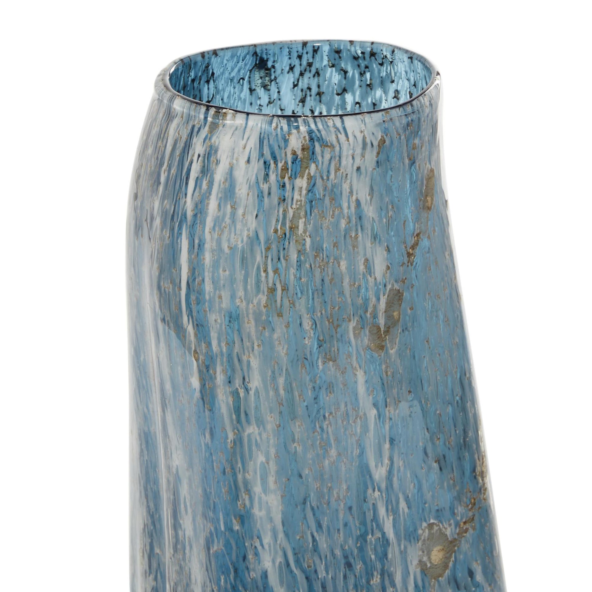 Set of 2 Abstract Blue Glass Handmade Blown Decorative Vase
