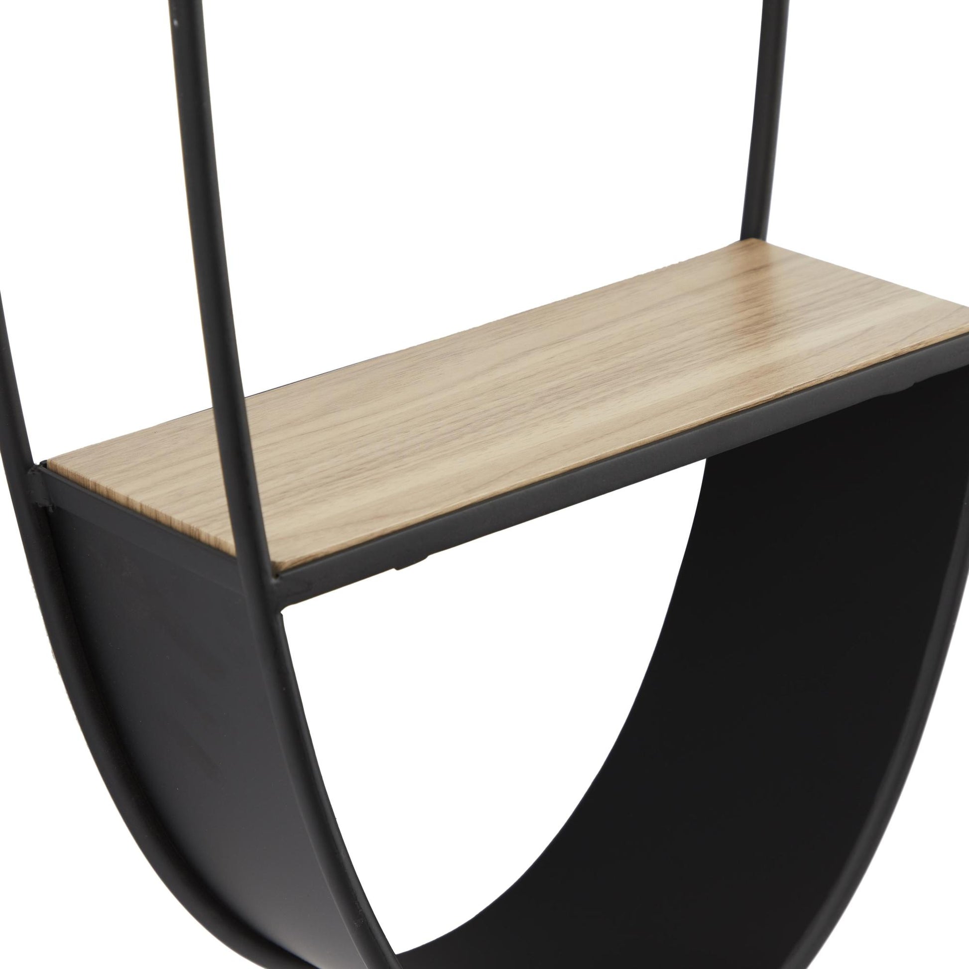 Black Metal Oval 2 Shelf Room Wall Shelf with Wood Accents