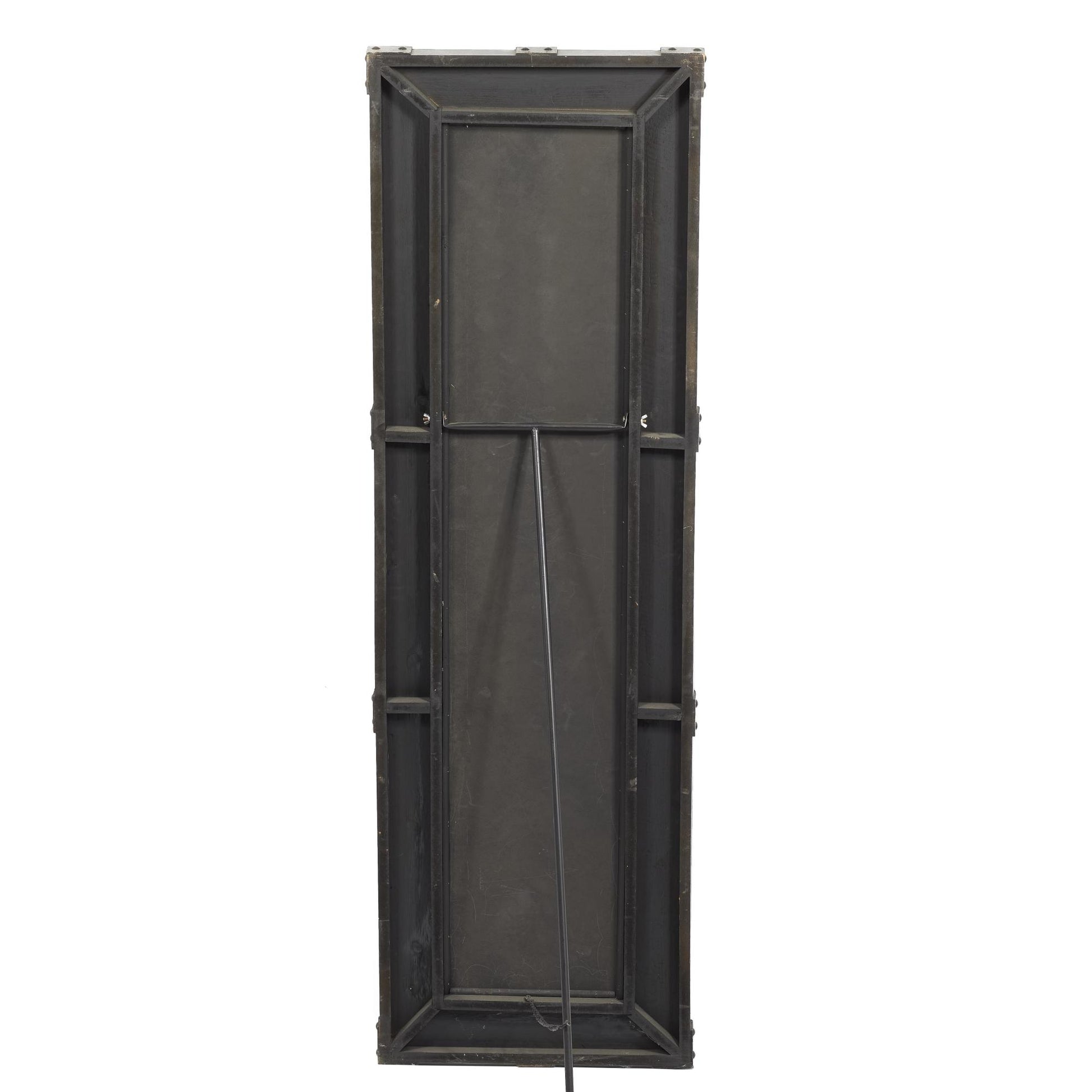 Brown Wood Room Floor Mirror with Black Studded Frame and Foldable Stand