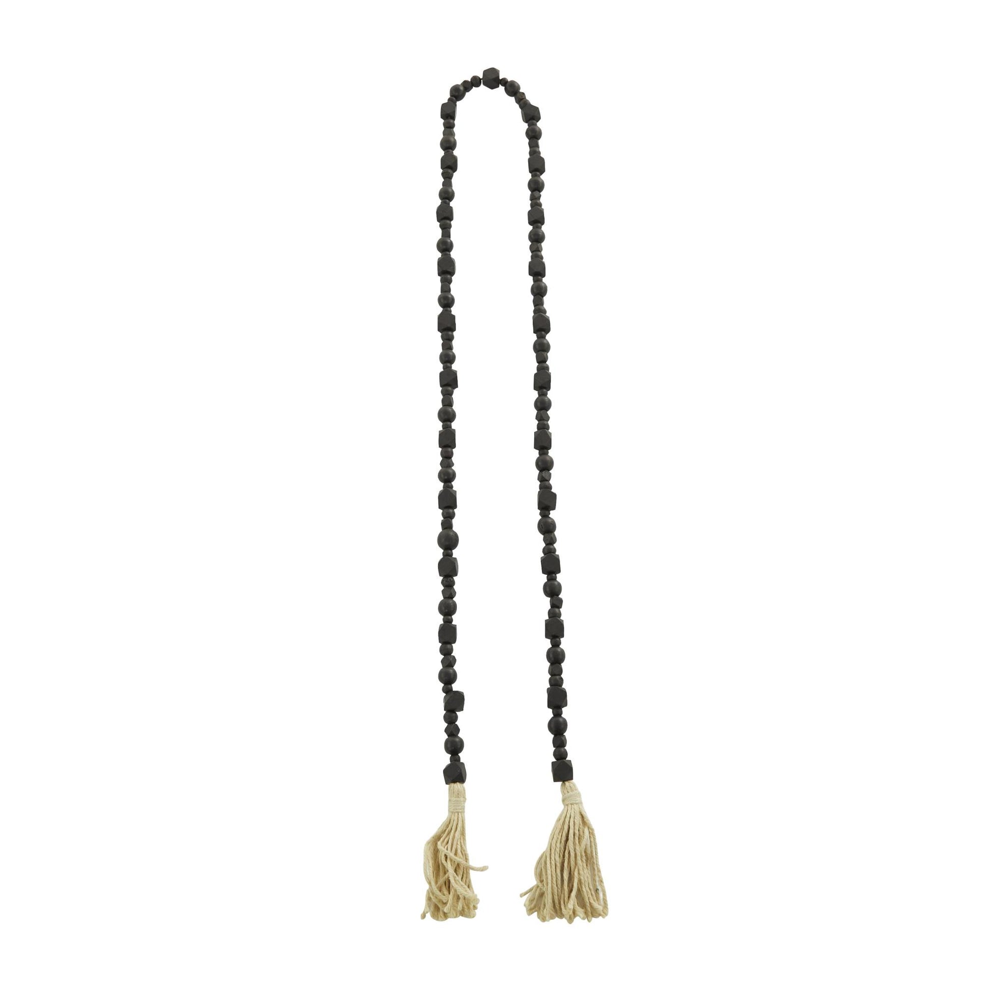 Mango Wood Handmade Hexagon Carved Geometric Long Beaded Garland with Tassel