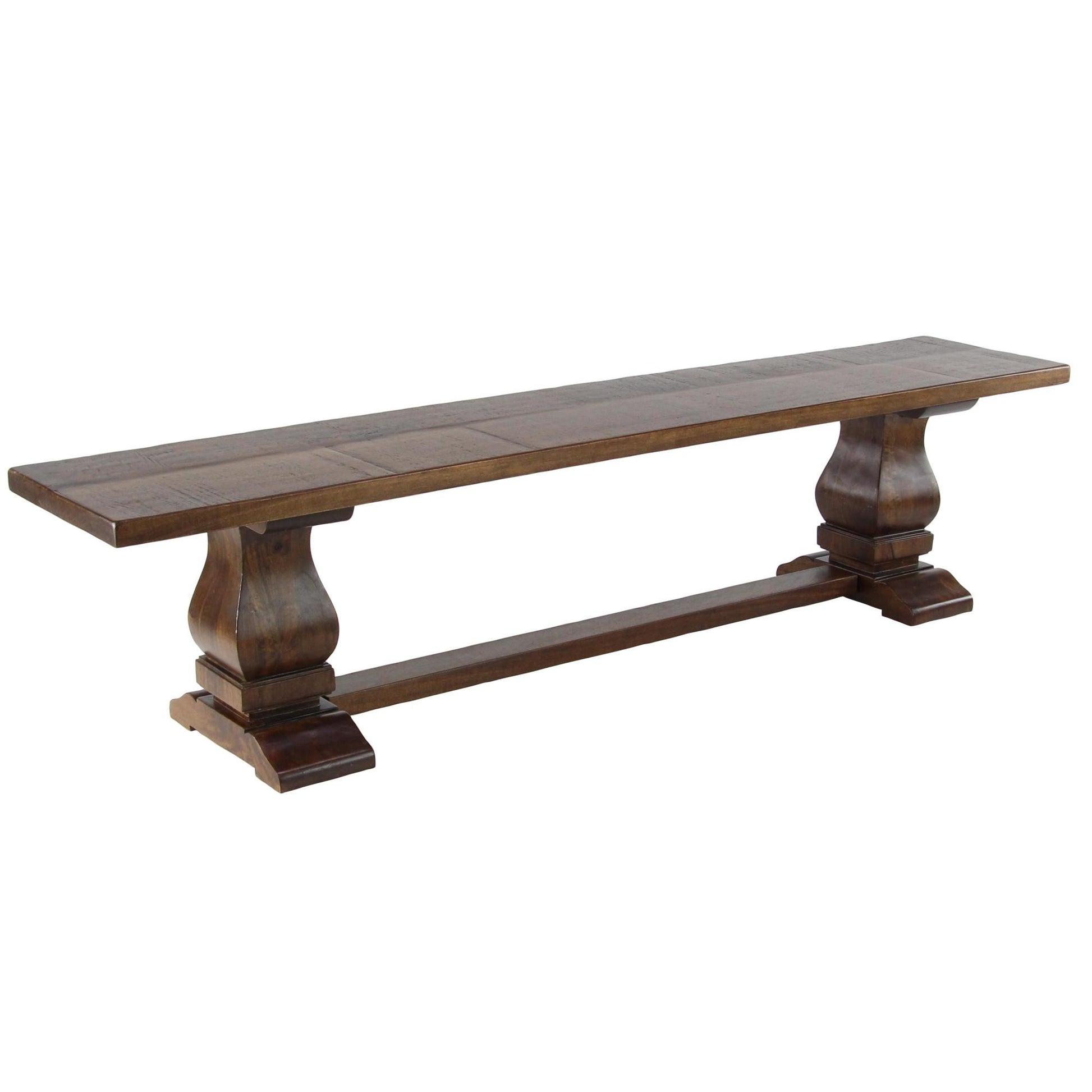 Brown Mango Wood Turned Home Bench with Parquet Inlay