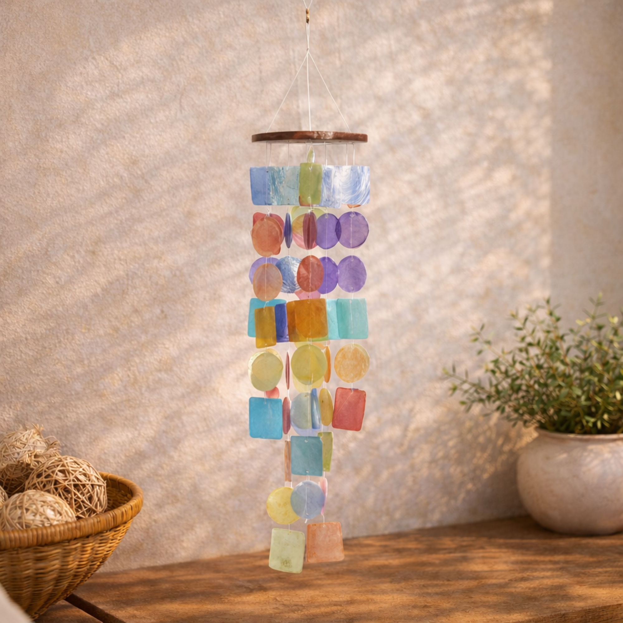 Capiz Shell Waterfall Indoor Outdoor Windchime 5" x 5" x 20"