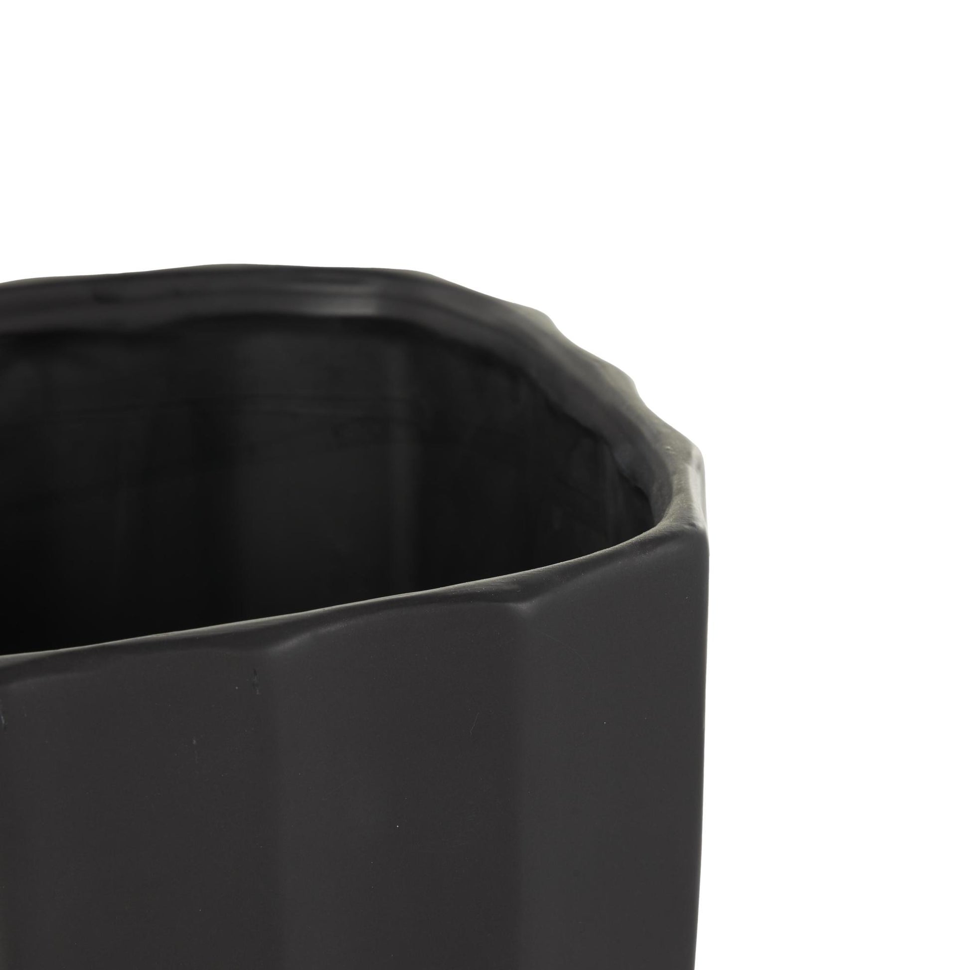 Set of 3 Ceramic Ribbed Indoor Outdoor Planter with Attached Saucer Set of 3 7", 6", 5"H