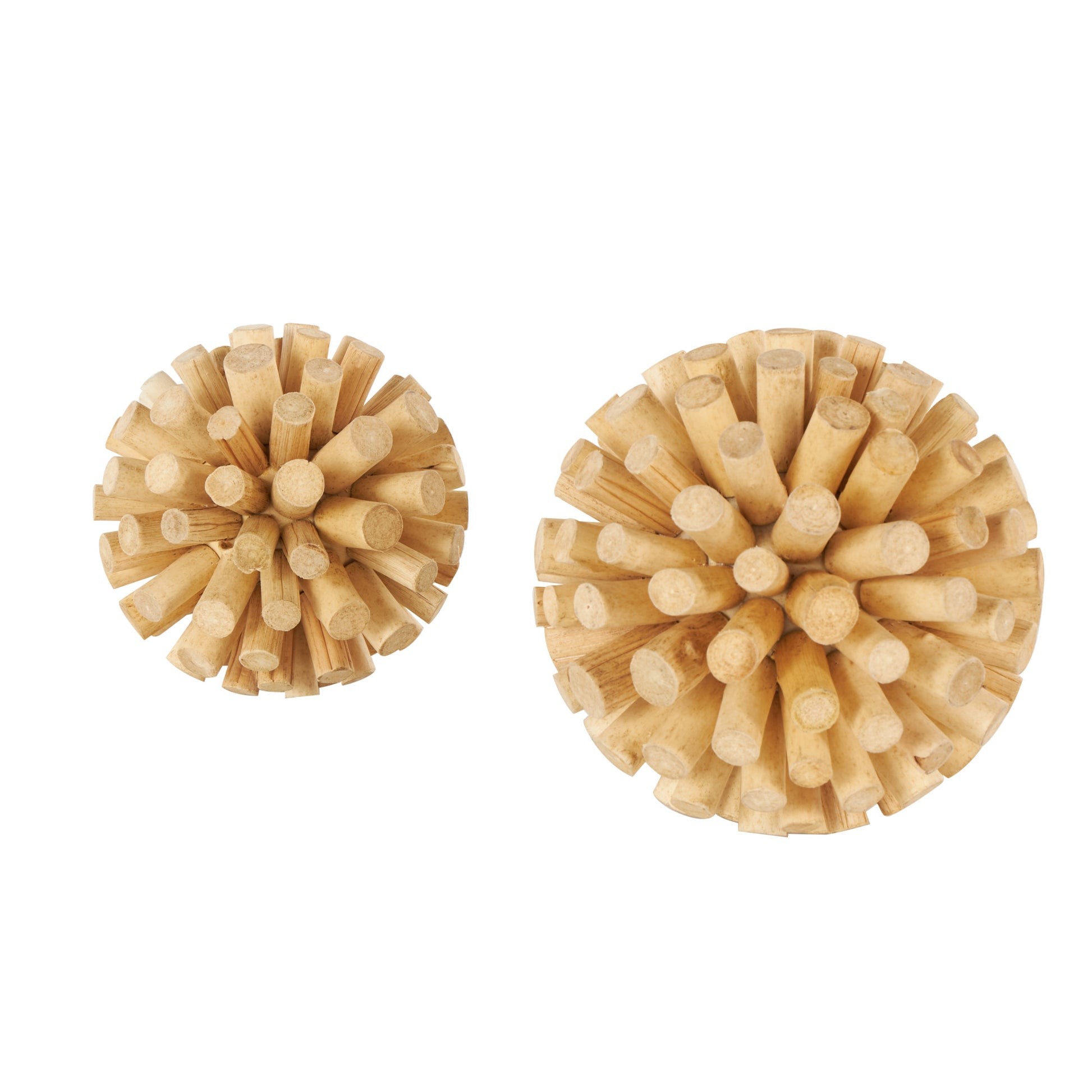 Set of 2 Brown Wood Handmade Tree Trunk Inspired Decorative Orbs & Vase Filler