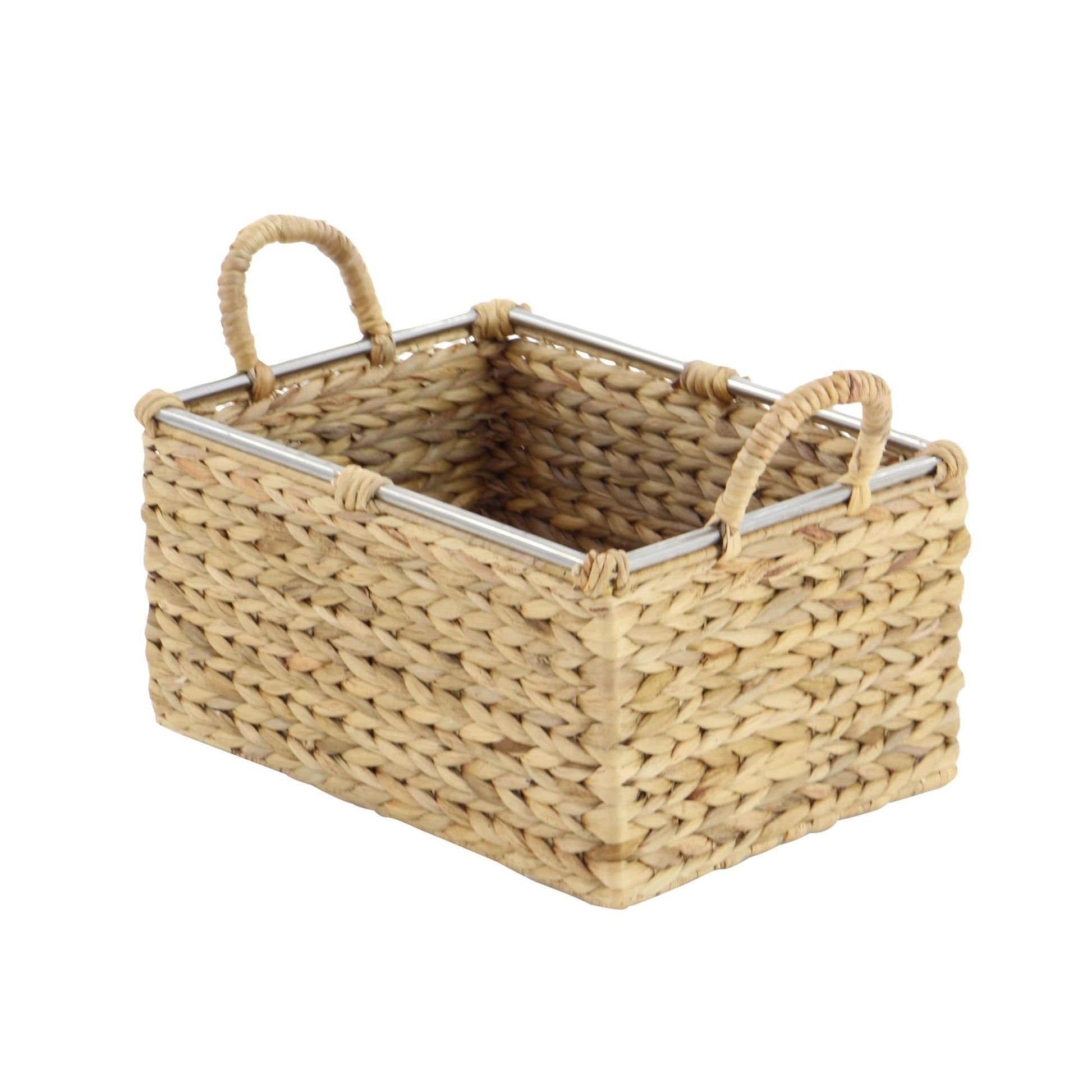 Set of 3 Light Brown Seagrass Handmade Decorative and Functional Storage Basket with Handles