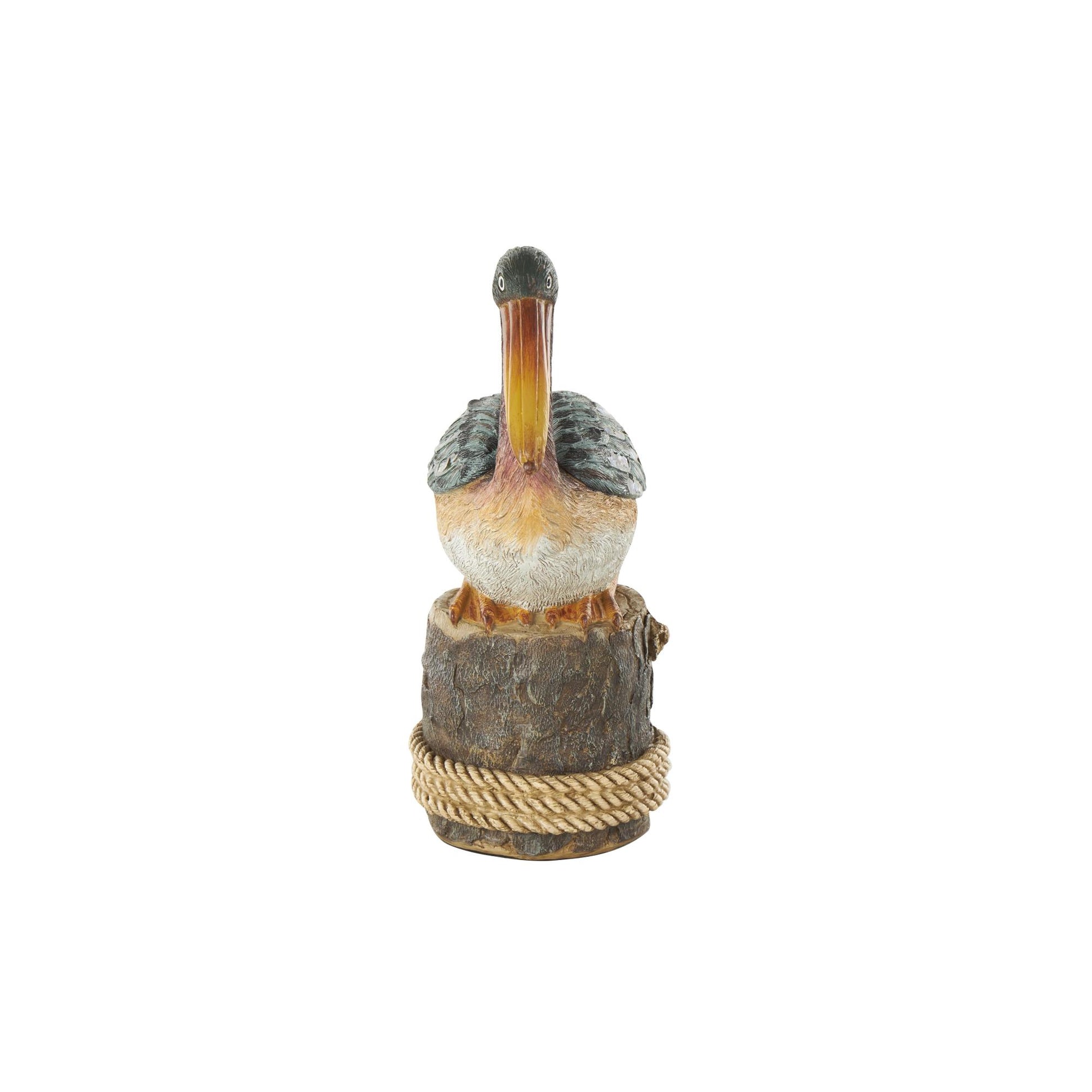 Pelican Teal Resin Textured Sitting Decorative Sculpture with Brown Block and Shiny Accents