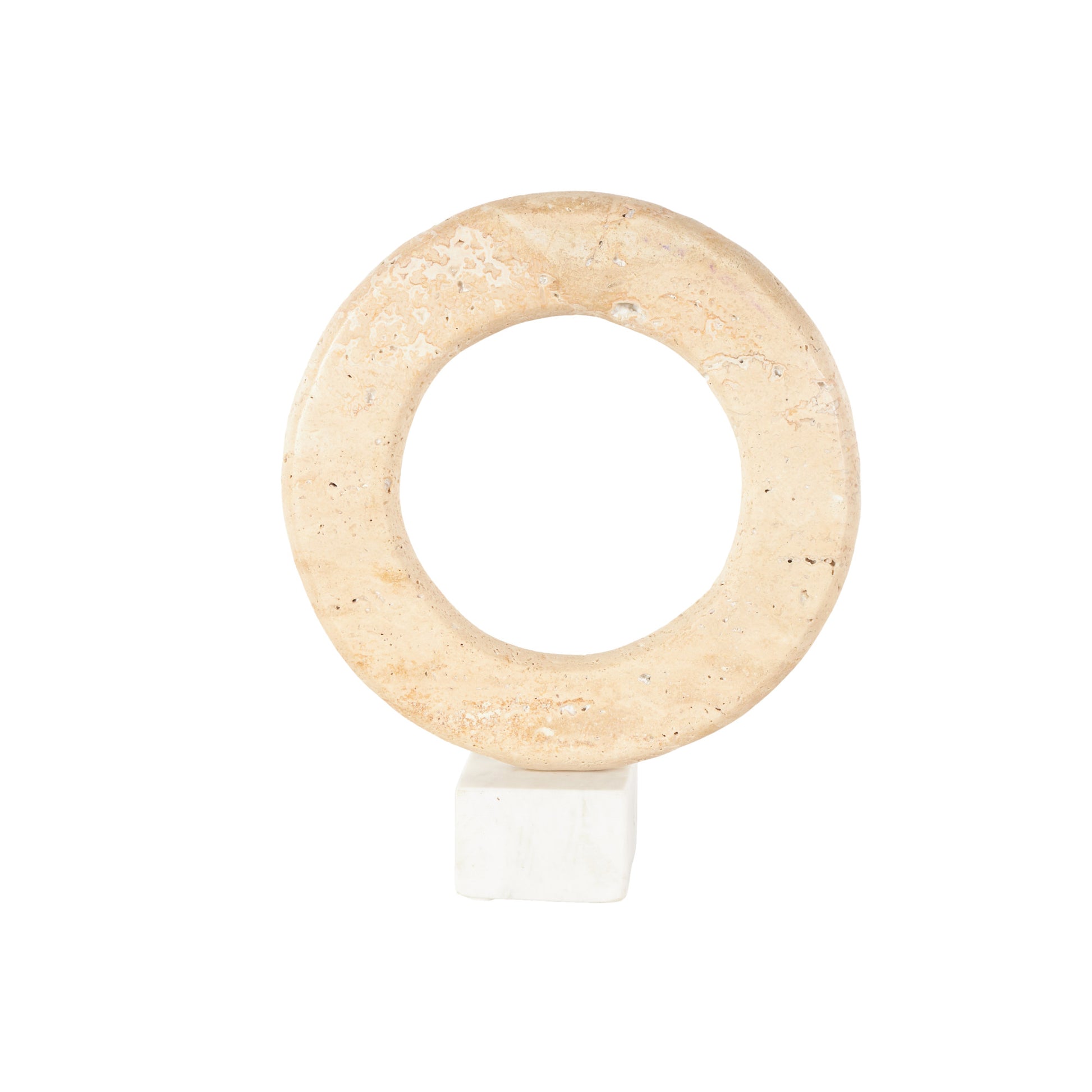Abstract Cream Marble Ring Decorative Sculpture with White Base