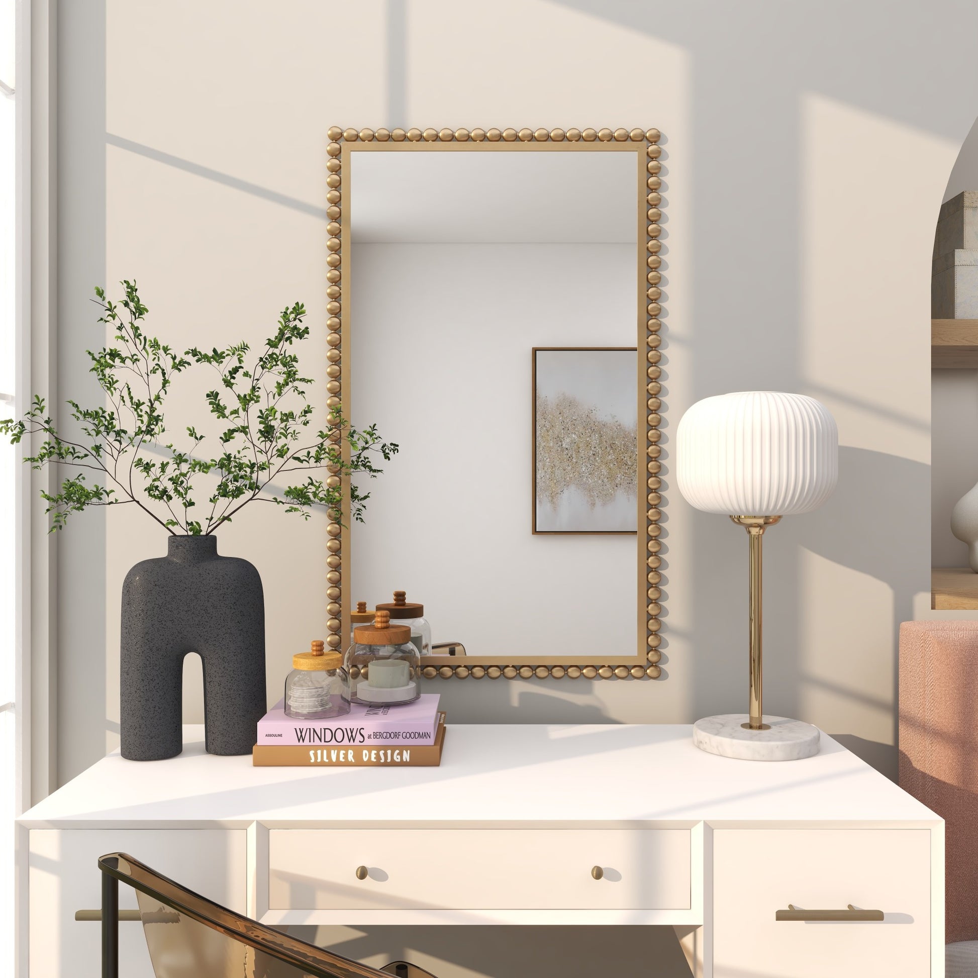 CosmoLiving by Cosmopolitan Metal Room Wall Mirror with Beaded Detailing