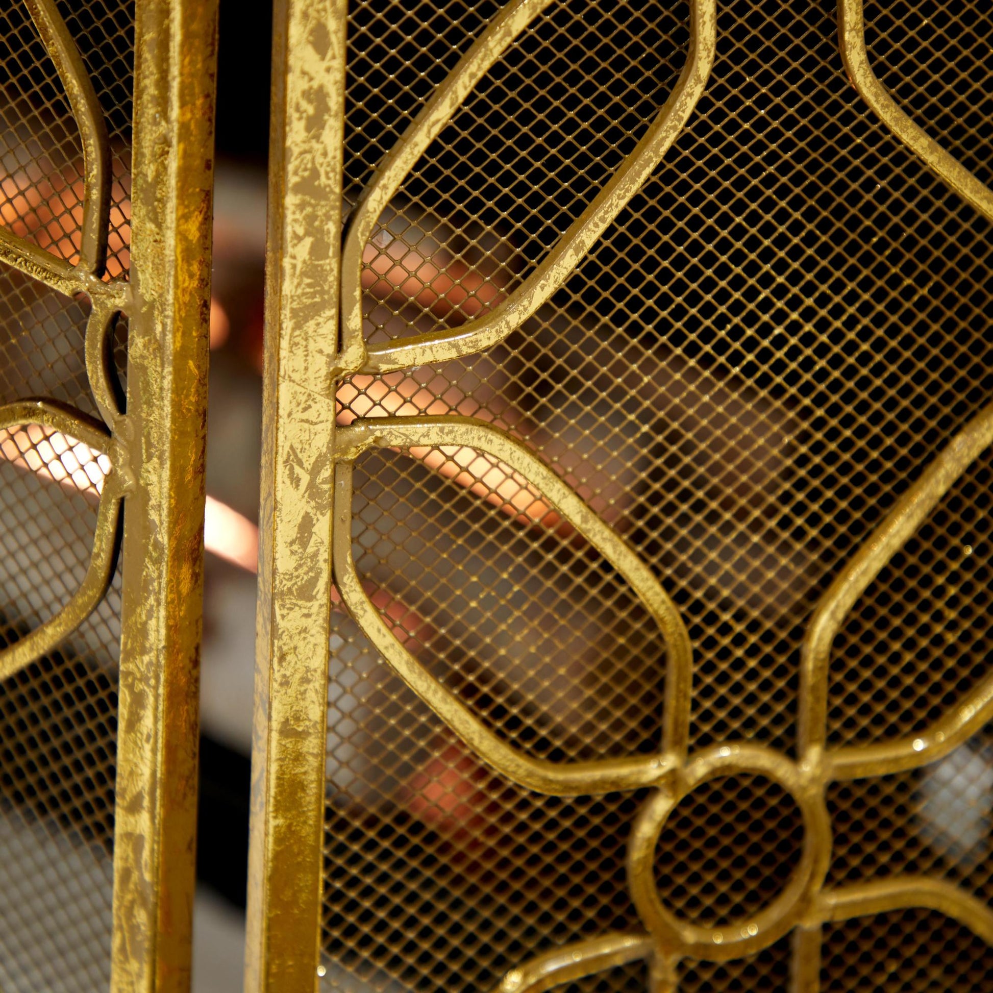 Geometric Gold Metal Foldable Mesh Netting 3 Panel Living Room Fireplace Screen