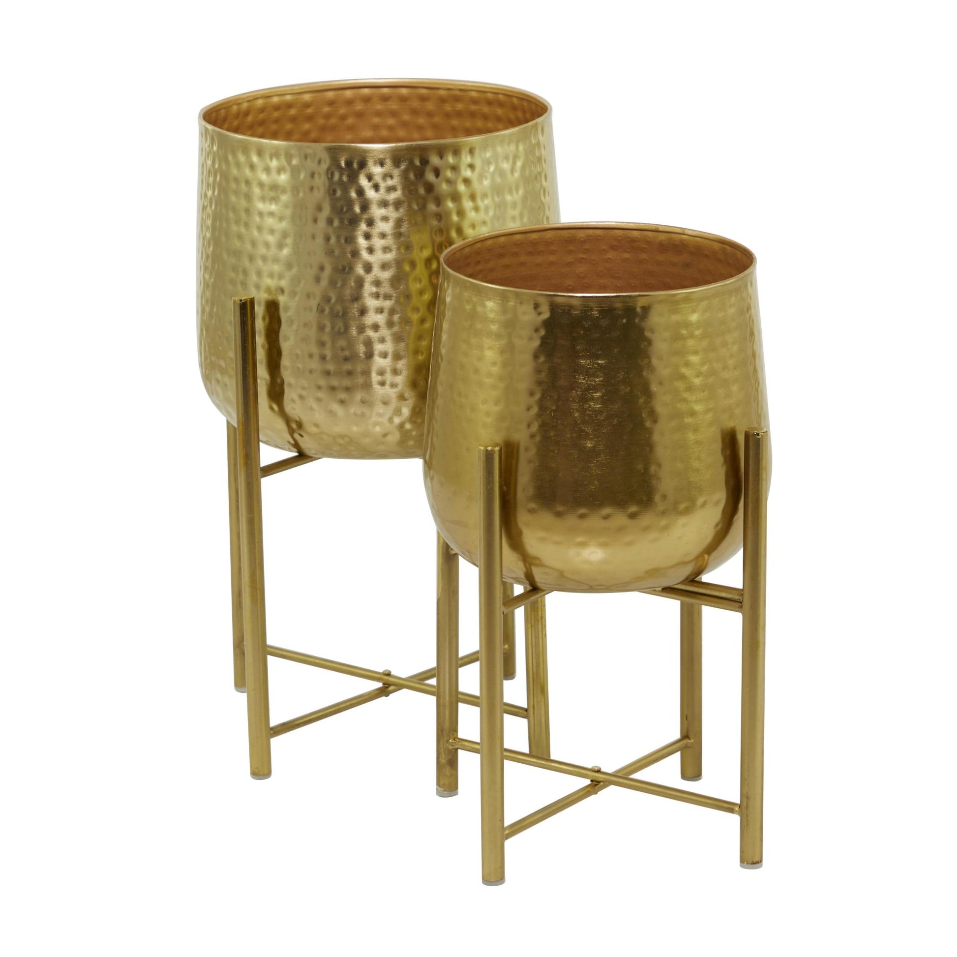 CosmoLiving by Cosmopolitan Set of 2 Metal Hammered Indoor Outdoor Planter with Removable Stand