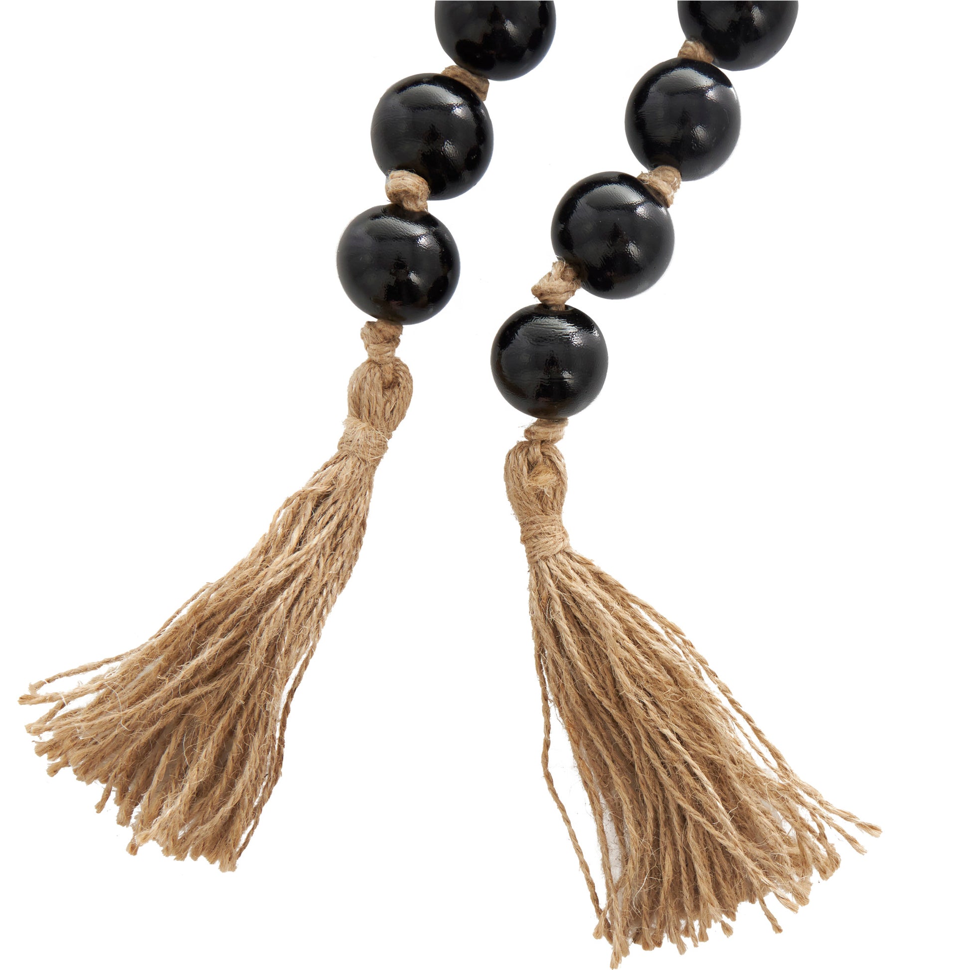 Glass Handmade Round Beaded Garland with Tassel with Knotted Brown Jute