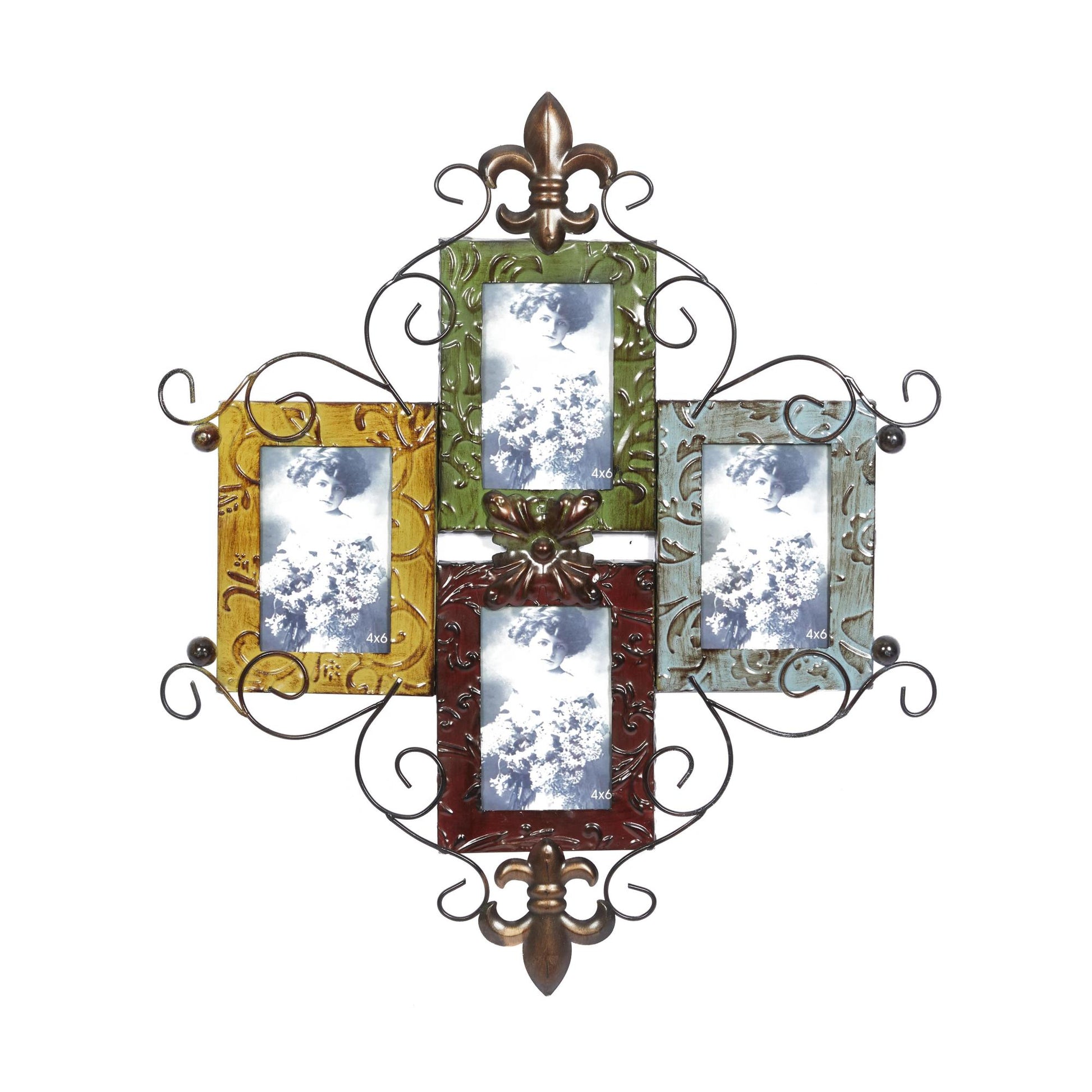 Scroll Multi Colored Metal 4 Slot Ornate Wall Photo Frame